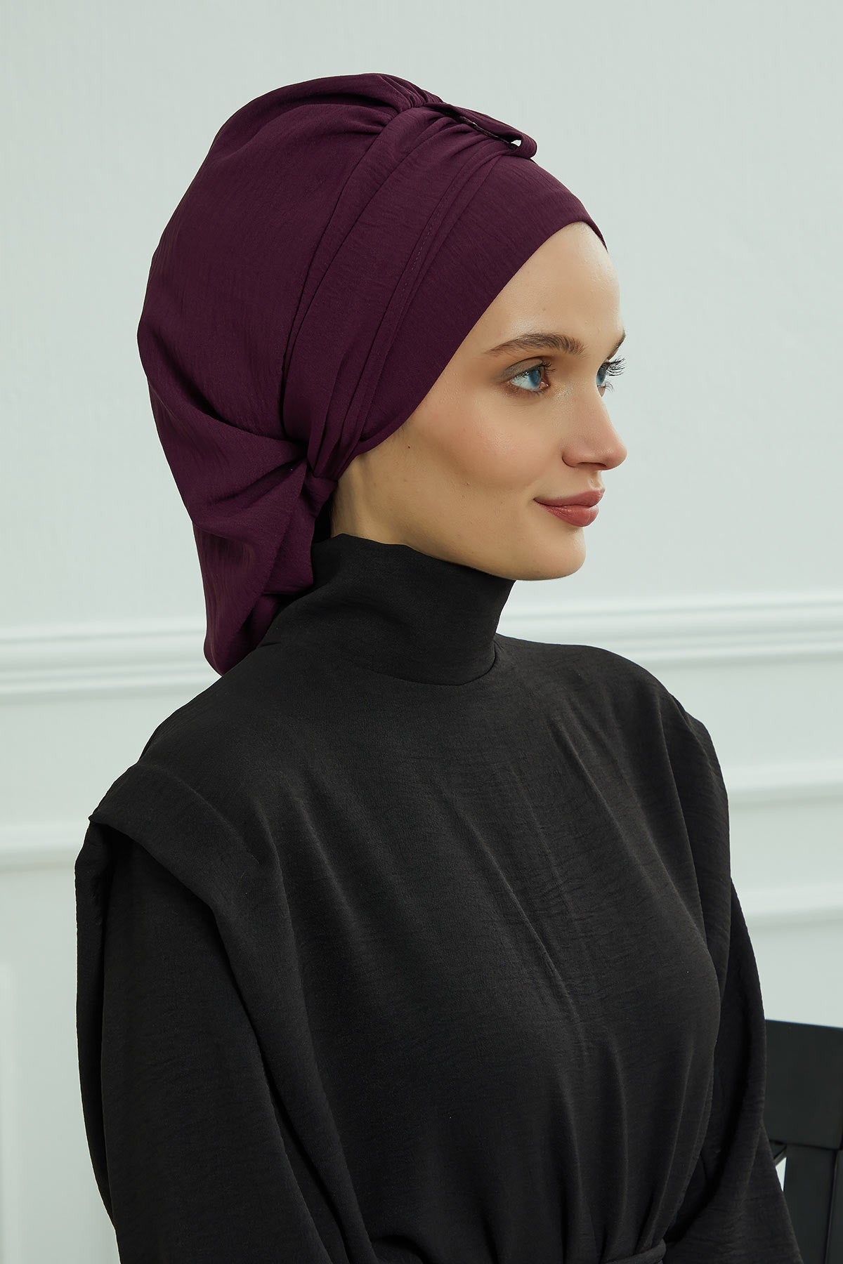 Chic Instant Turban Hat for Women, Modest Fashion Head Cover with Aerobin Fabric, Easy Slip-On Hijab Cap for Everyday Use,HT-90 Purple