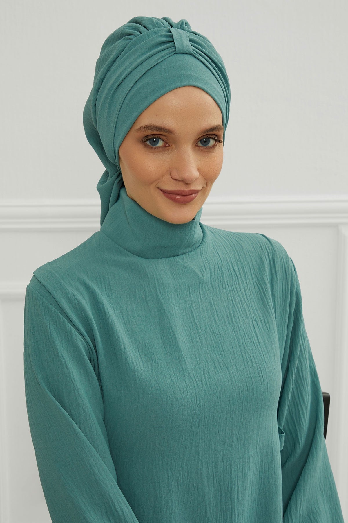 Chic Instant Turban Hat for Women, Modest Fashion Head Cover with Aerobin Fabric, Easy Slip-On Hijab Cap for Everyday Use,HT-90 Mint Green