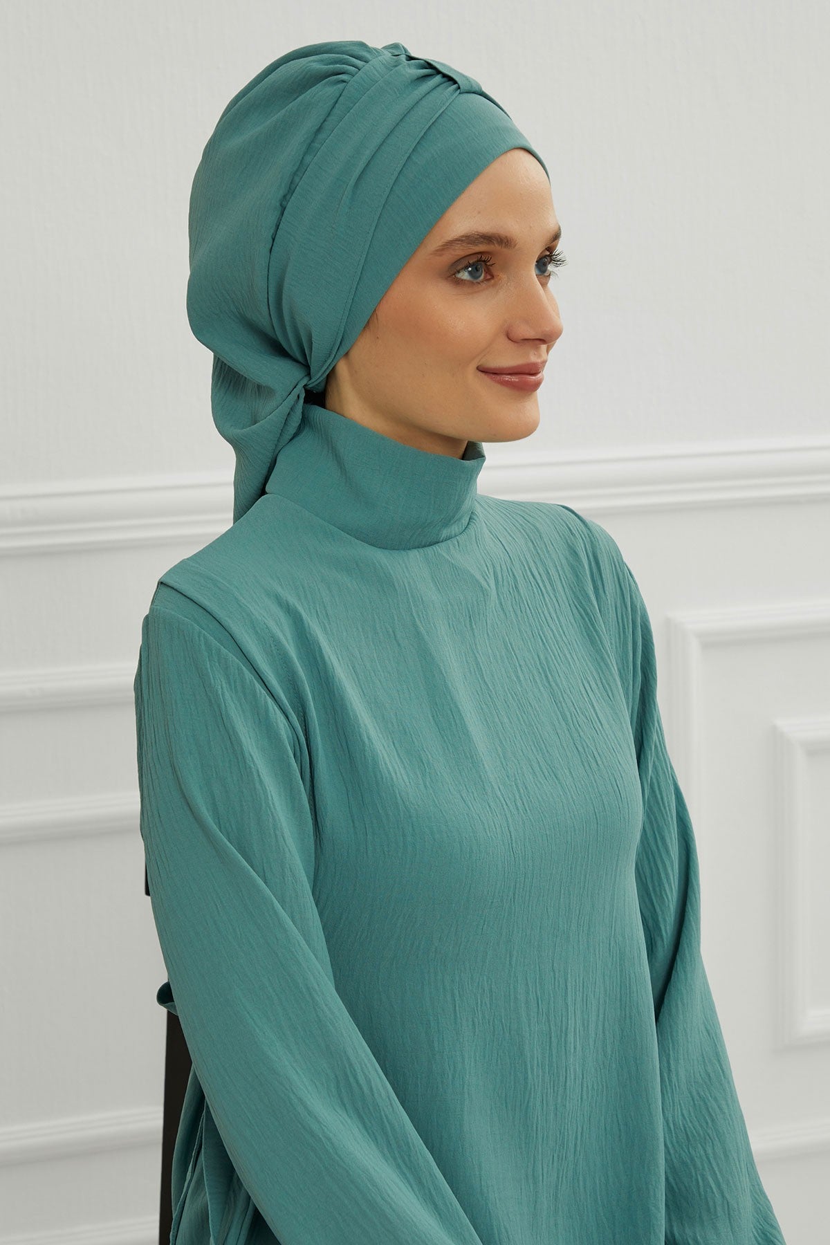 Chic Instant Turban Hat for Women, Modest Fashion Head Cover with Aerobin Fabric, Easy Slip-On Hijab Cap for Everyday Use,HT-90 Mint Green