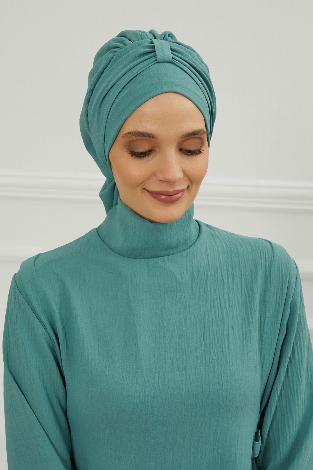 Chic Instant Turban Hat for Women, Modest Fashion Head Cover with Aerobin Fabric, Easy Slip-On Hijab Cap for Everyday Use,HT-90 Mint Green