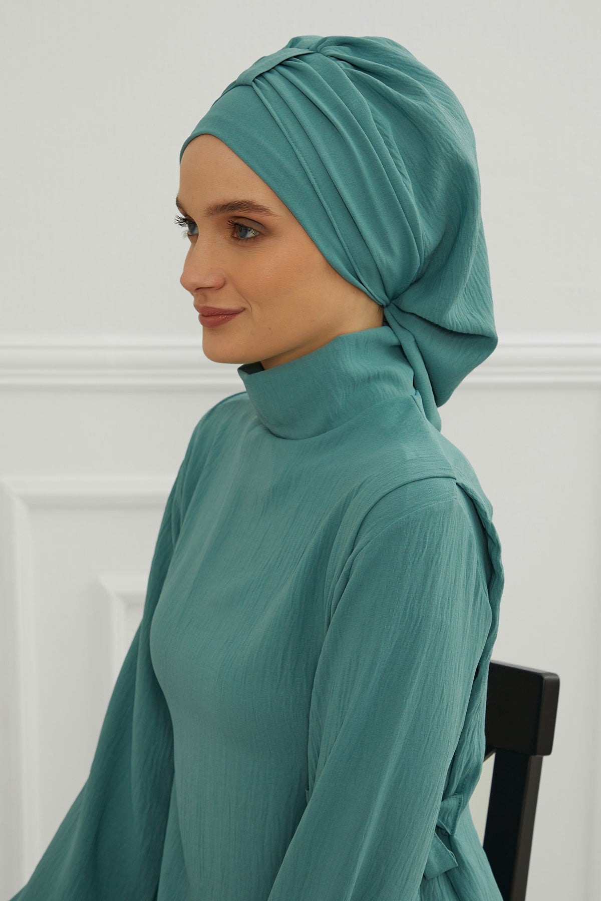 Chic Instant Turban Hat for Women, Modest Fashion Head Cover with Aerobin Fabric, Easy Slip-On Hijab Cap for Everyday Use,HT-90 Mint Green