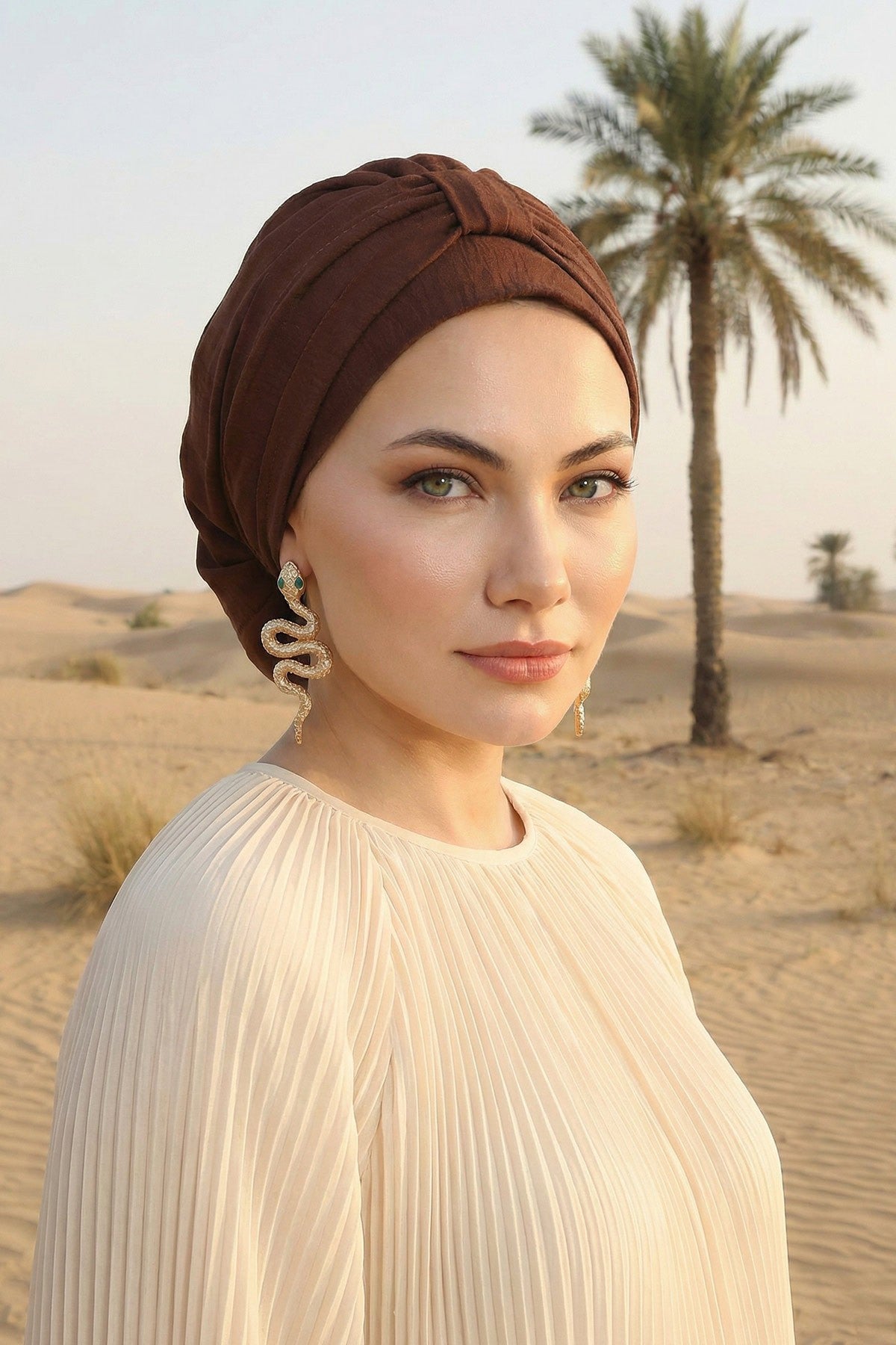 Chic Instant Turban Hat for Women, Modest Fashion Head Cover with Aerobin Fabric, Easy Slip-On Hijab Cap for Everyday Use,HT-90 Brown