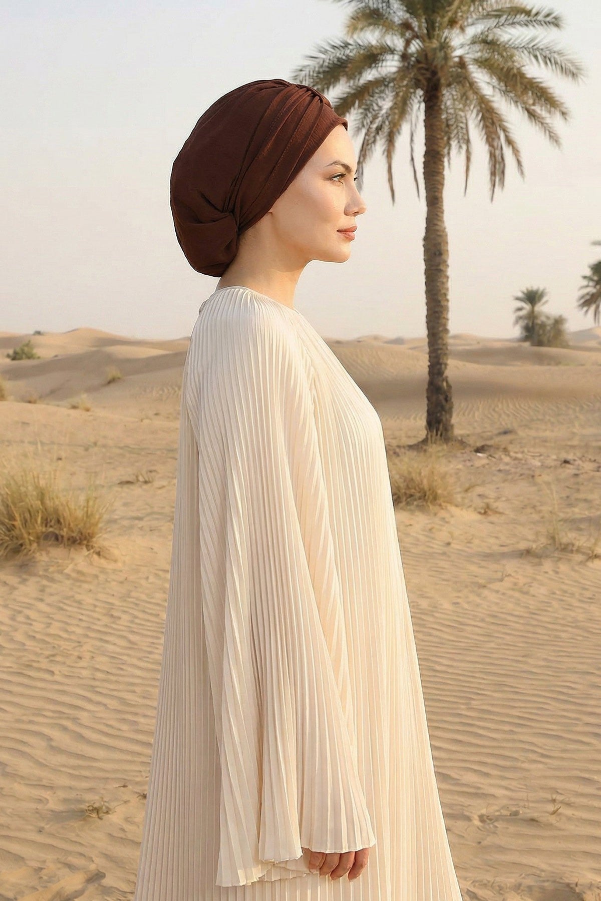 Chic Instant Turban Hat for Women, Modest Fashion Head Cover with Aerobin Fabric, Easy Slip-On Hijab Cap for Everyday Use,HT-90 Brown