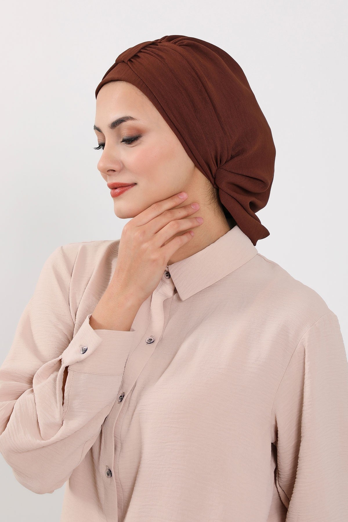 Chic Instant Turban Hat for Women, Modest Fashion Head Cover with Aerobin Fabric, Easy Slip-On Hijab Cap for Everyday Use,HT-90 Brown