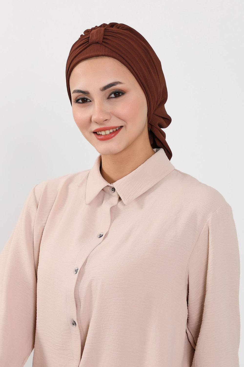 Chic Instant Turban Hat for Women, Modest Fashion Head Cover with Aerobin Fabric, Easy Slip-On Hijab Cap for Everyday Use,HT-90 Brown