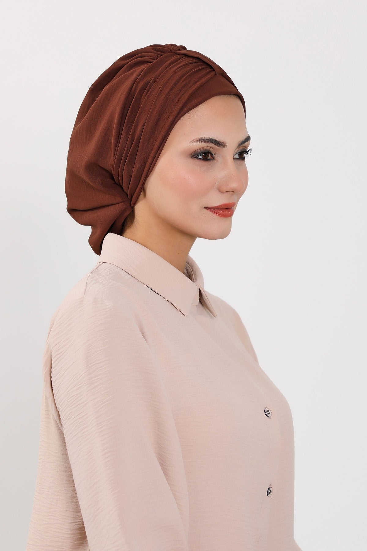 Chic Instant Turban Hat for Women, Modest Fashion Head Cover with Aerobin Fabric, Easy Slip-On Hijab Cap for Everyday Use,HT-90 Brown