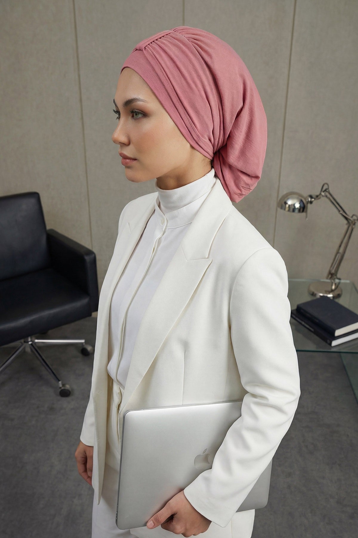 Chic Instant Turban Hat for Women, Modest Fashion Head Cover with Aerobin Fabric, Easy Slip-On Hijab Cap for Everyday Use,HT-90 Dark Pink