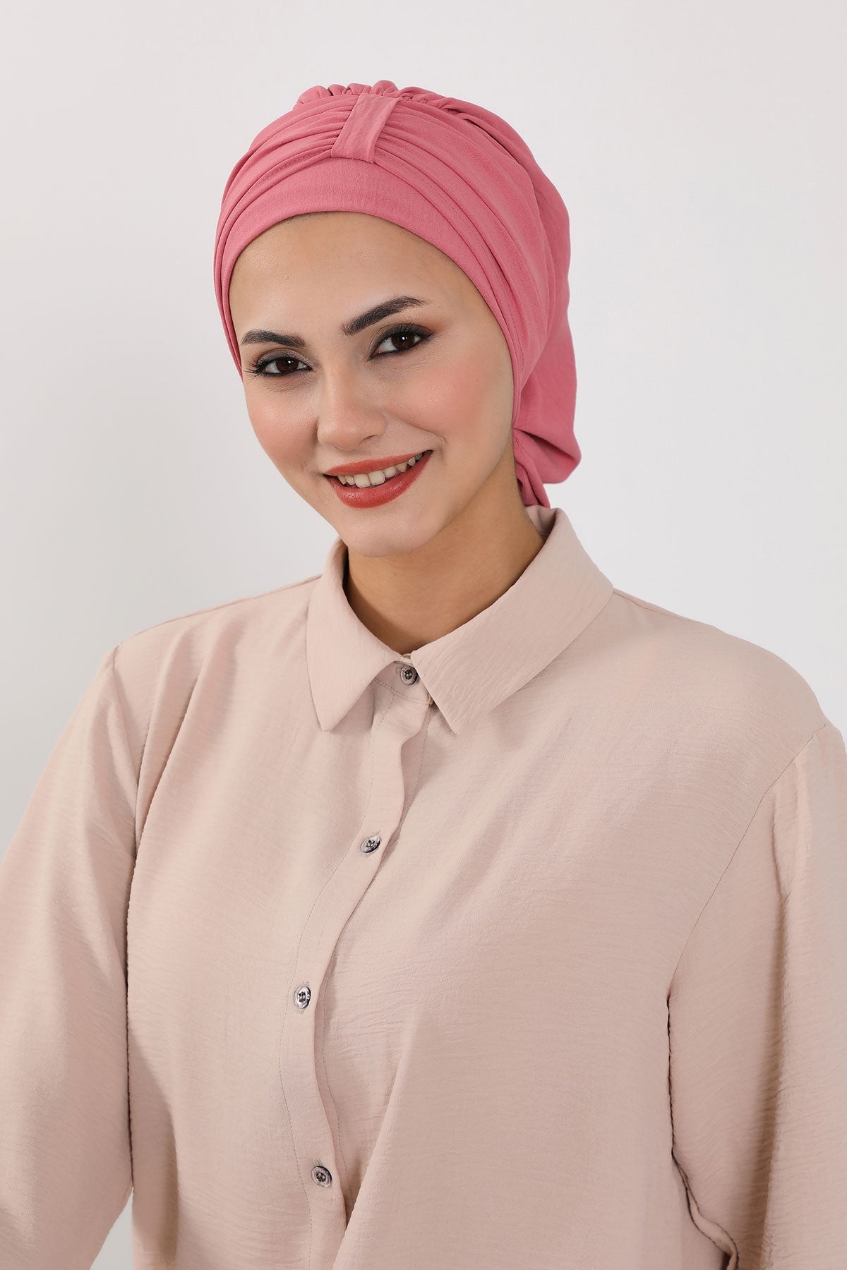 Chic Instant Turban Hat for Women, Modest Fashion Head Cover with Aerobin Fabric, Easy Slip-On Hijab Cap for Everyday Use,HT-90 Dark Pink