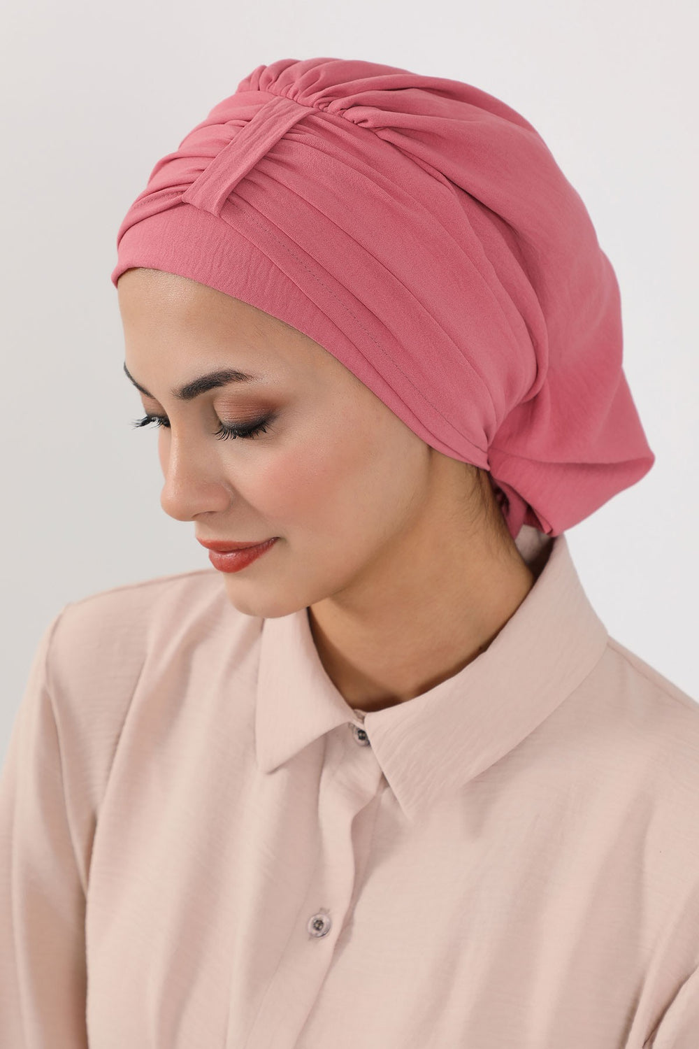 Chic Instant Turban Hat for Women, Modest Fashion Head Cover with Aerobin Fabric, Easy Slip-On Hijab Cap for Everyday Use,HT-90 Dark Pink