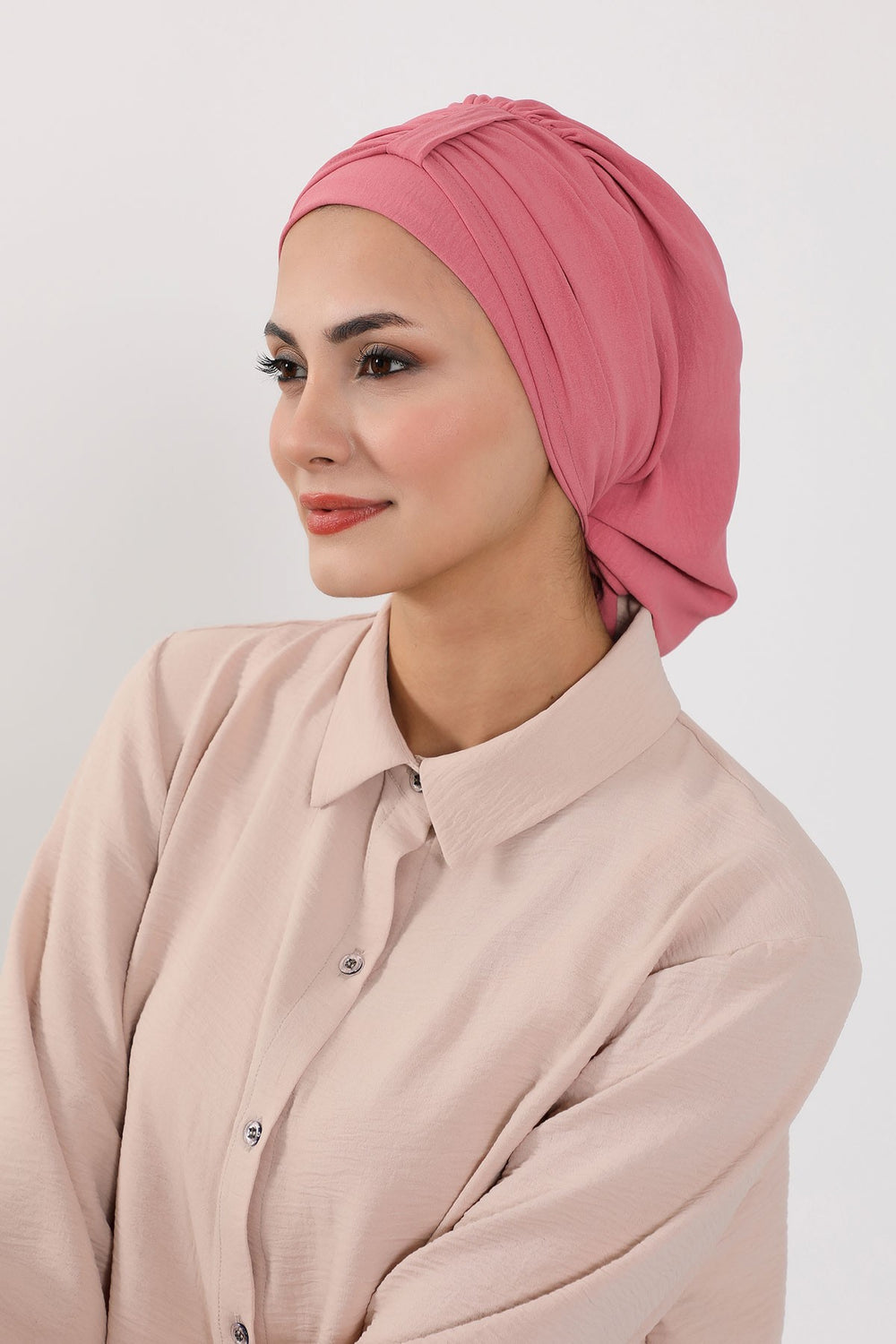 Chic Instant Turban Hat for Women, Modest Fashion Head Cover with Aerobin Fabric, Easy Slip-On Hijab Cap for Everyday Use,HT-90 Dark Pink