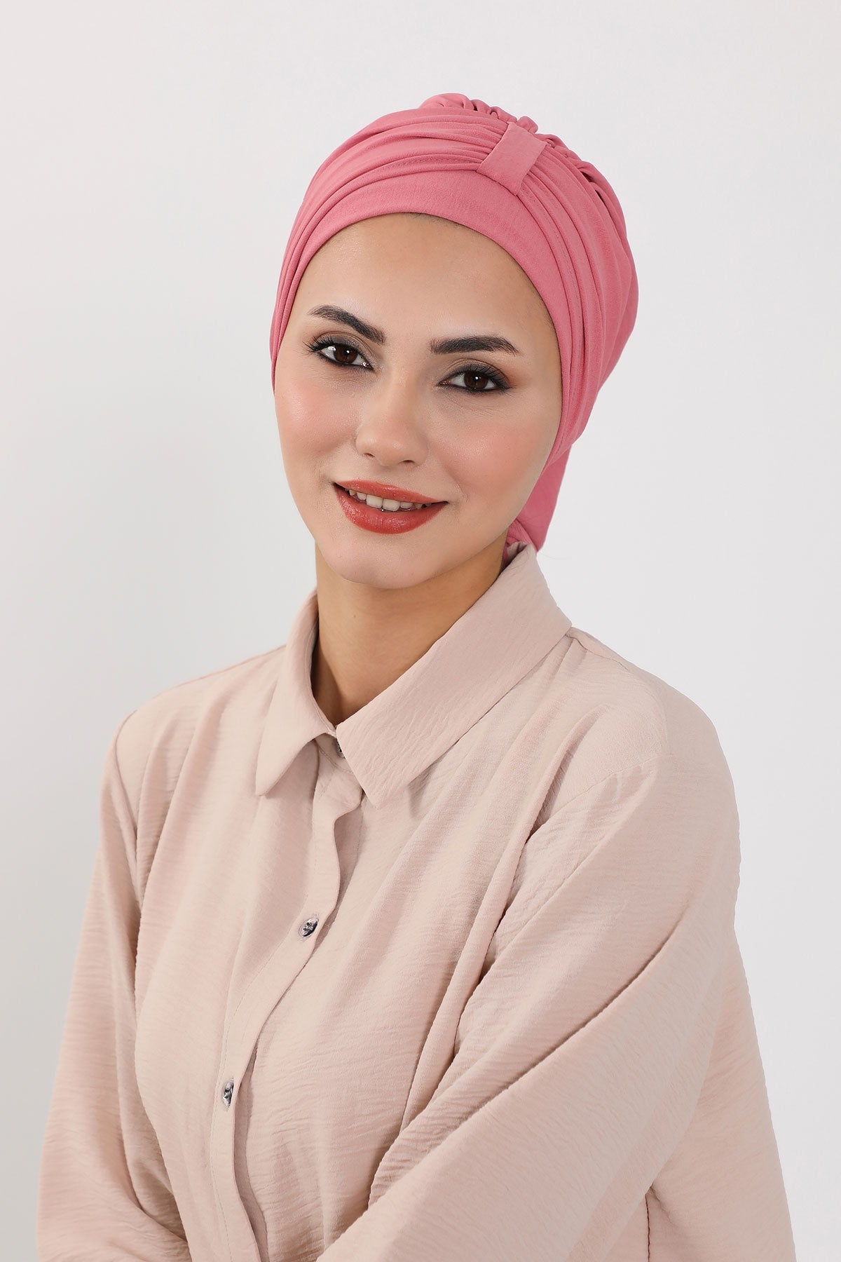 Chic Instant Turban Hat for Women, Modest Fashion Head Cover with Aerobin Fabric, Easy Slip-On Hijab Cap for Everyday Use,HT-90 Dark Pink