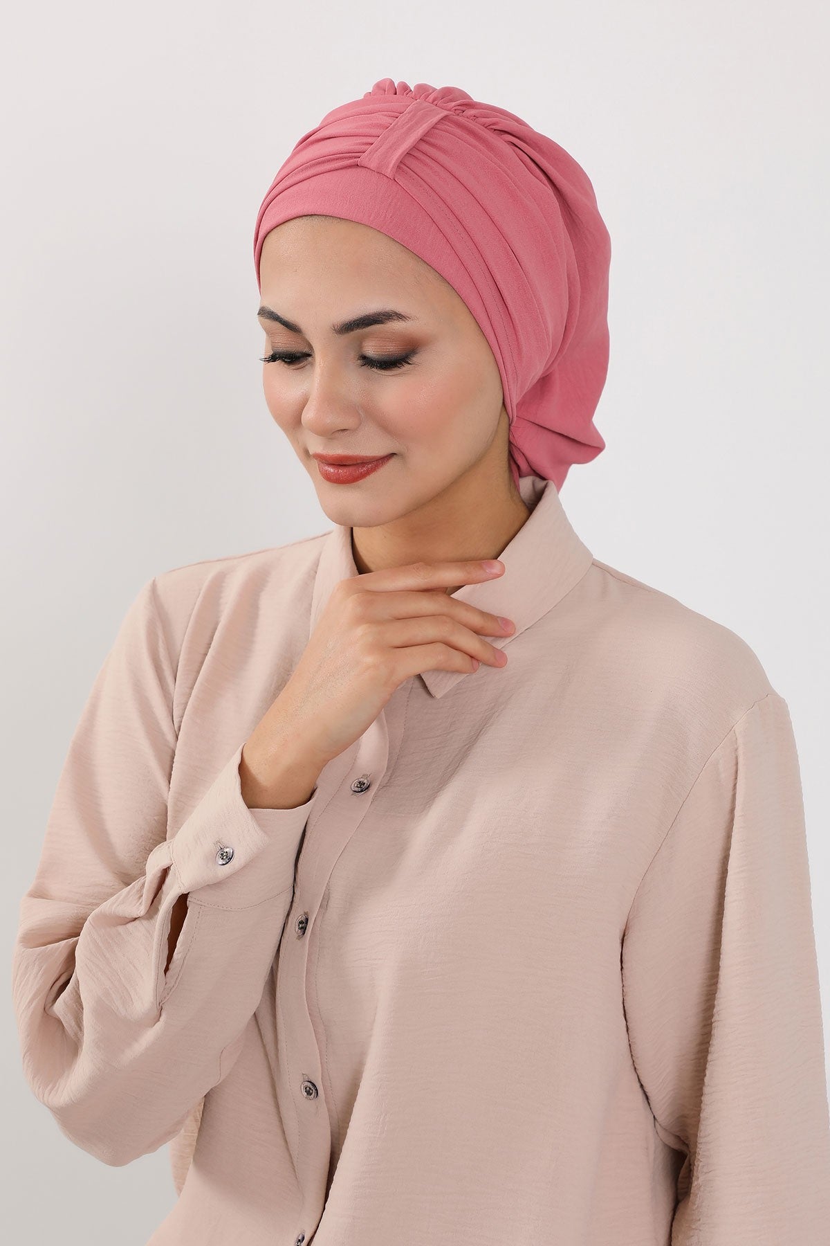 Chic Instant Turban Hat for Women, Modest Fashion Head Cover with Aerobin Fabric, Easy Slip-On Hijab Cap for Everyday Use,HT-90 Dark Pink