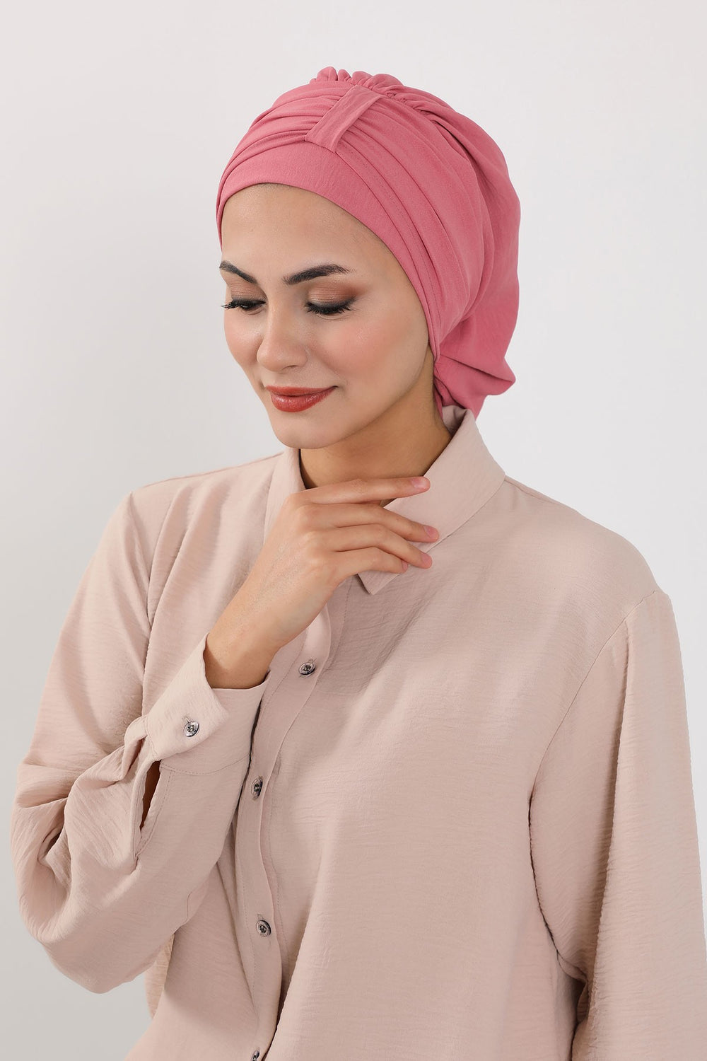 Chic Instant Turban Hat for Women, Modest Fashion Head Cover with Aerobin Fabric, Easy Slip-On Hijab Cap for Everyday Use,HT-90 Dark Pink