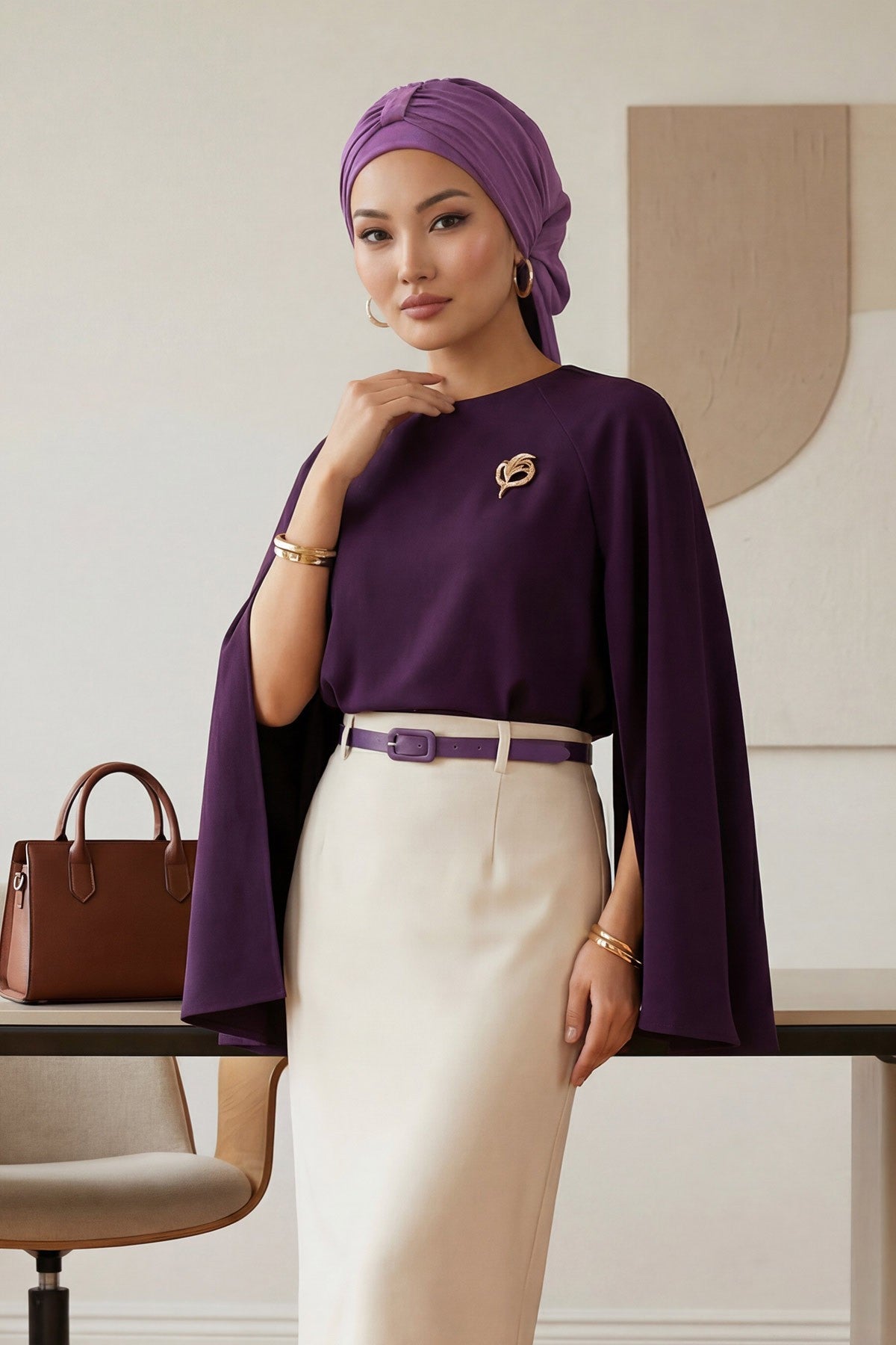 Chic Instant Turban Hat for Women, Modest Fashion Head Cover with Aerobin Fabric, Easy Slip-On Hijab Cap for Everyday Use,HT-90 Purple 2