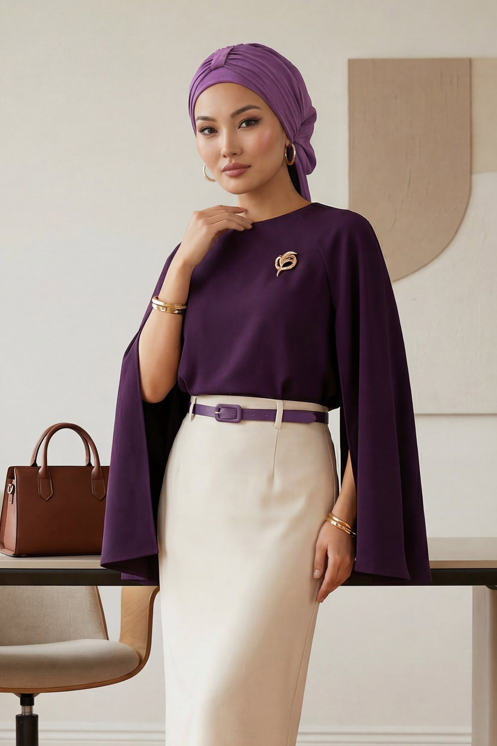 Chic Instant Turban Hat for Women, Modest Fashion Head Cover with Aerobin Fabric, Easy Slip-On Hijab Cap for Everyday Use,HT-90 Purple 2