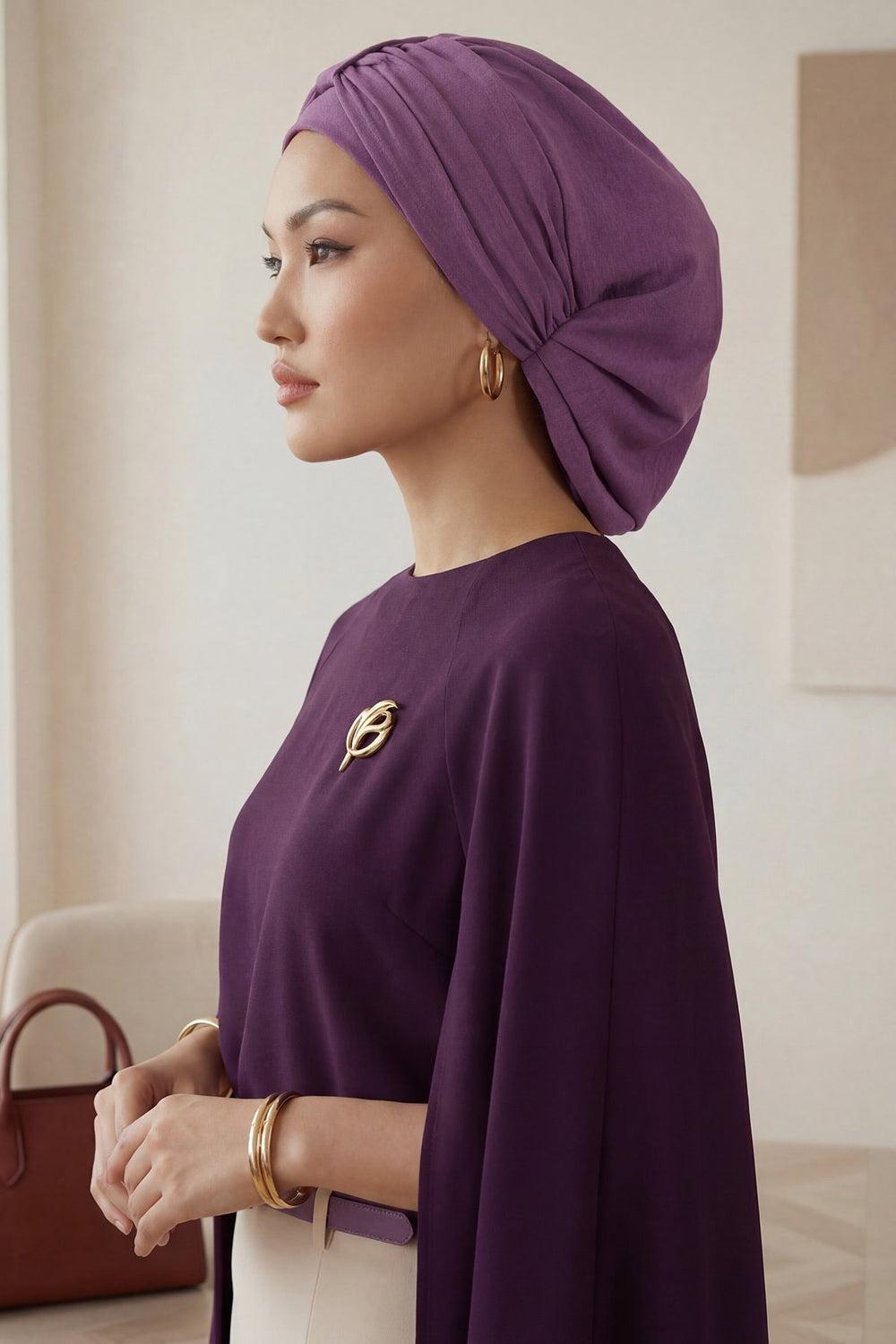 Chic Instant Turban Hat for Women, Modest Fashion Head Cover with Aerobin Fabric, Easy Slip-On Hijab Cap for Everyday Use,HT-90 Purple 2