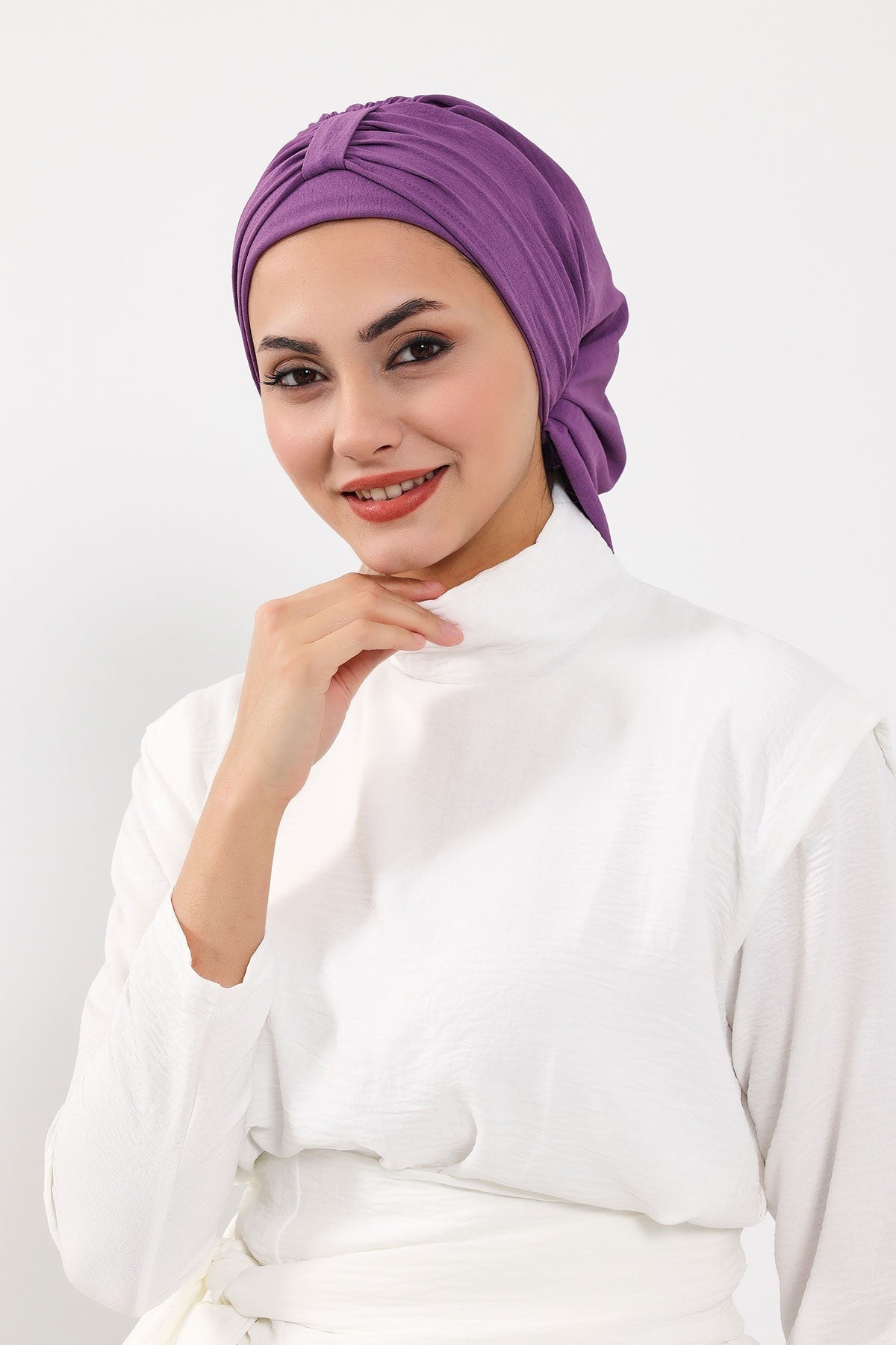 Chic Instant Turban Hat for Women, Modest Fashion Head Cover with Aerobin Fabric, Easy Slip-On Hijab Cap for Everyday Use,HT-90 Purple 2
