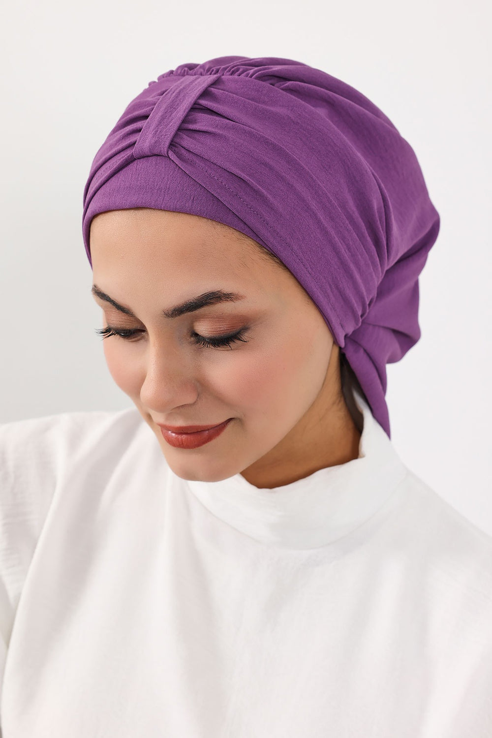 Chic Instant Turban Hat for Women, Modest Fashion Head Cover with Aerobin Fabric, Easy Slip-On Hijab Cap for Everyday Use,HT-90 Purple 2