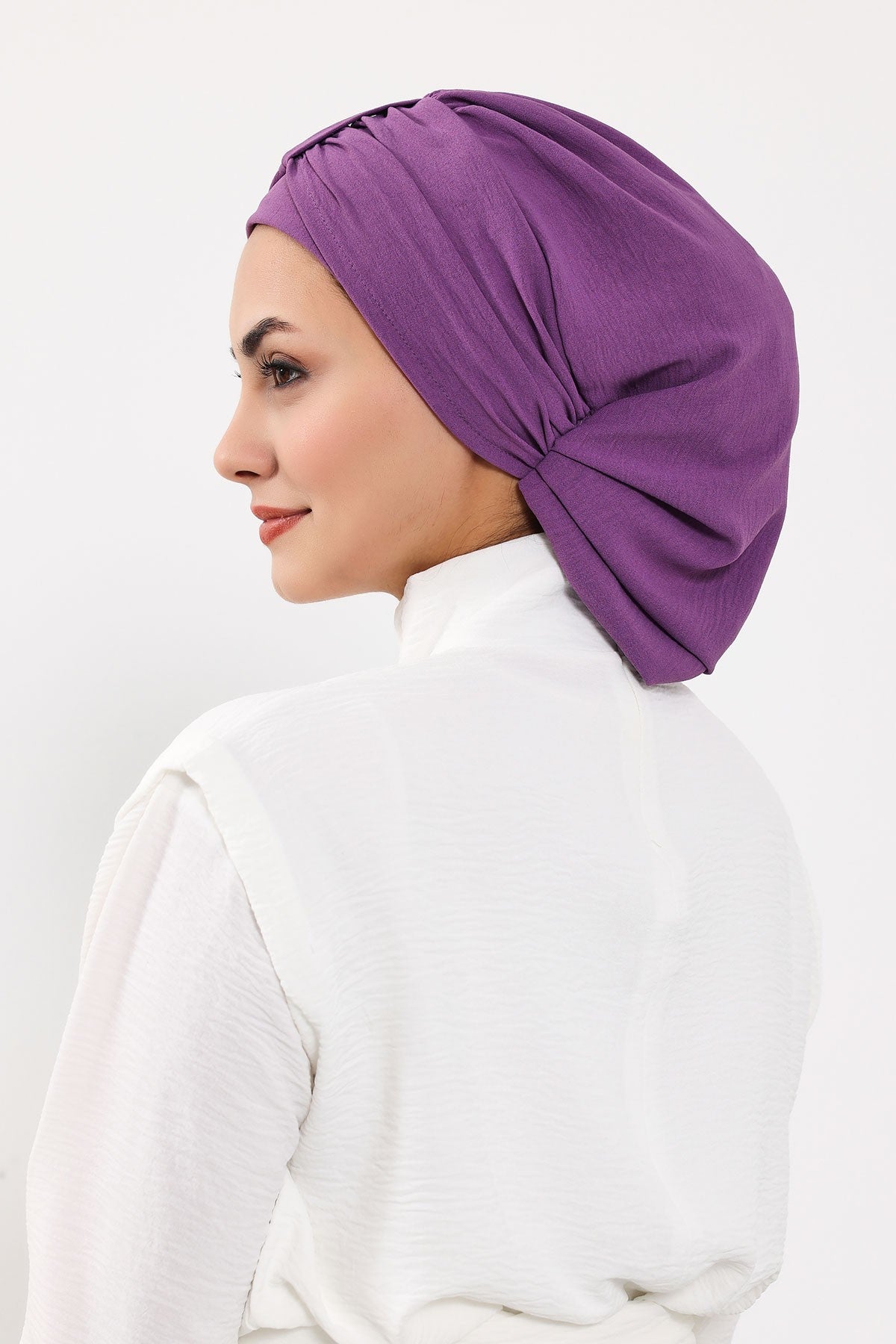 Chic Instant Turban Hat for Women, Modest Fashion Head Cover with Aerobin Fabric, Easy Slip-On Hijab Cap for Everyday Use,HT-90 Purple 2