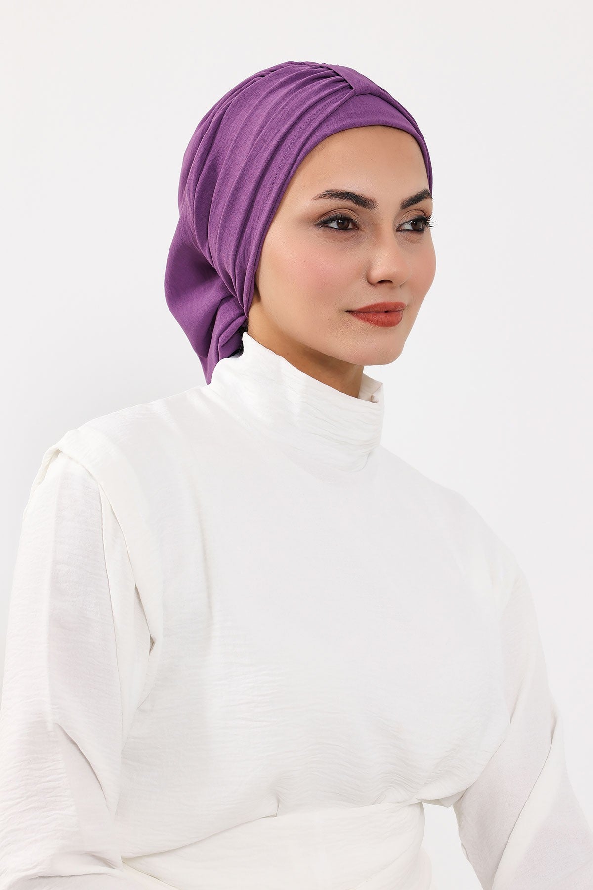 Chic Instant Turban Hat for Women, Modest Fashion Head Cover with Aerobin Fabric, Easy Slip-On Hijab Cap for Everyday Use,HT-90 Purple 2