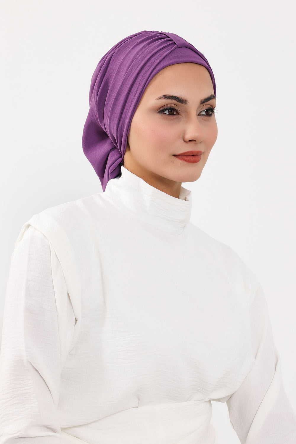 Chic Instant Turban Hat for Women, Modest Fashion Head Cover with Aerobin Fabric, Easy Slip-On Hijab Cap for Everyday Use,HT-90 Purple 2