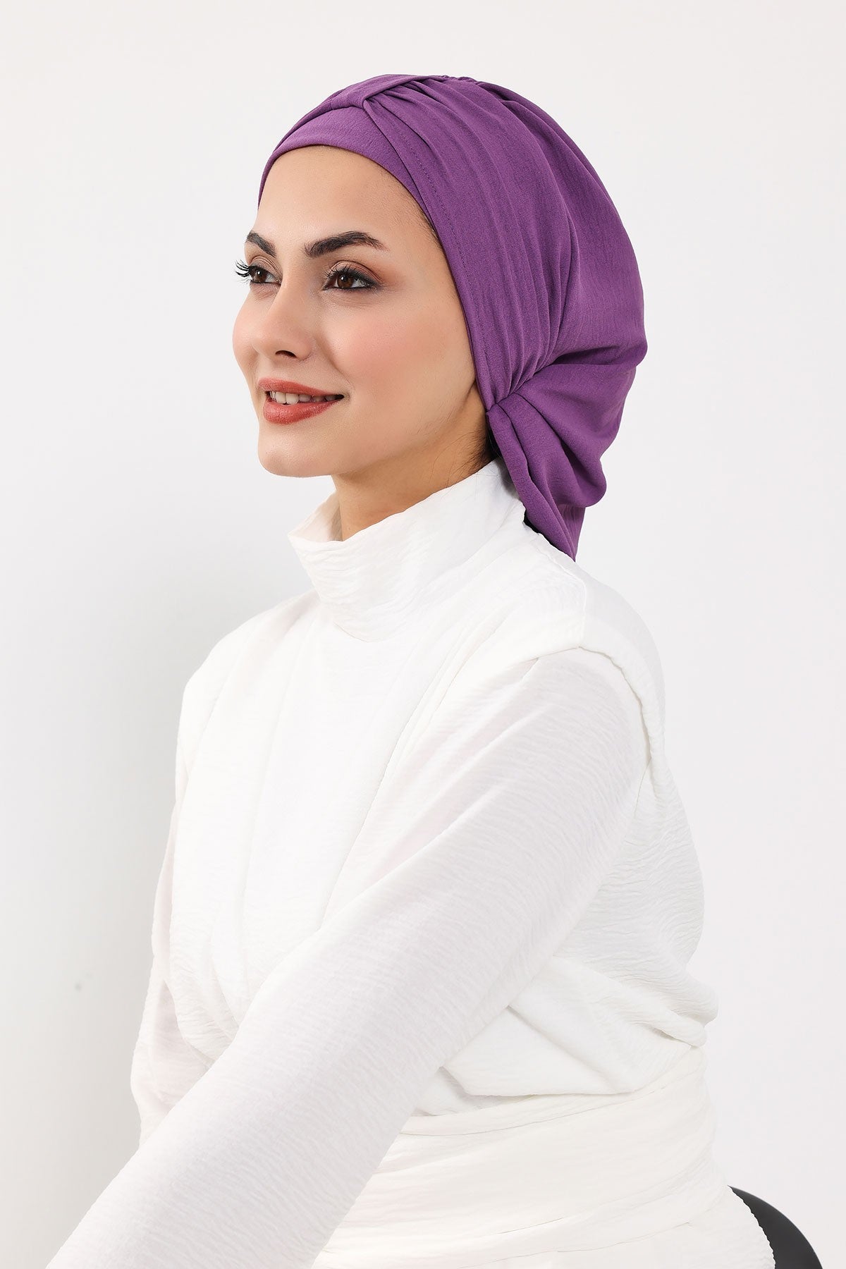 Chic Instant Turban Hat for Women, Modest Fashion Head Cover with Aerobin Fabric, Easy Slip-On Hijab Cap for Everyday Use,HT-90 Purple 2