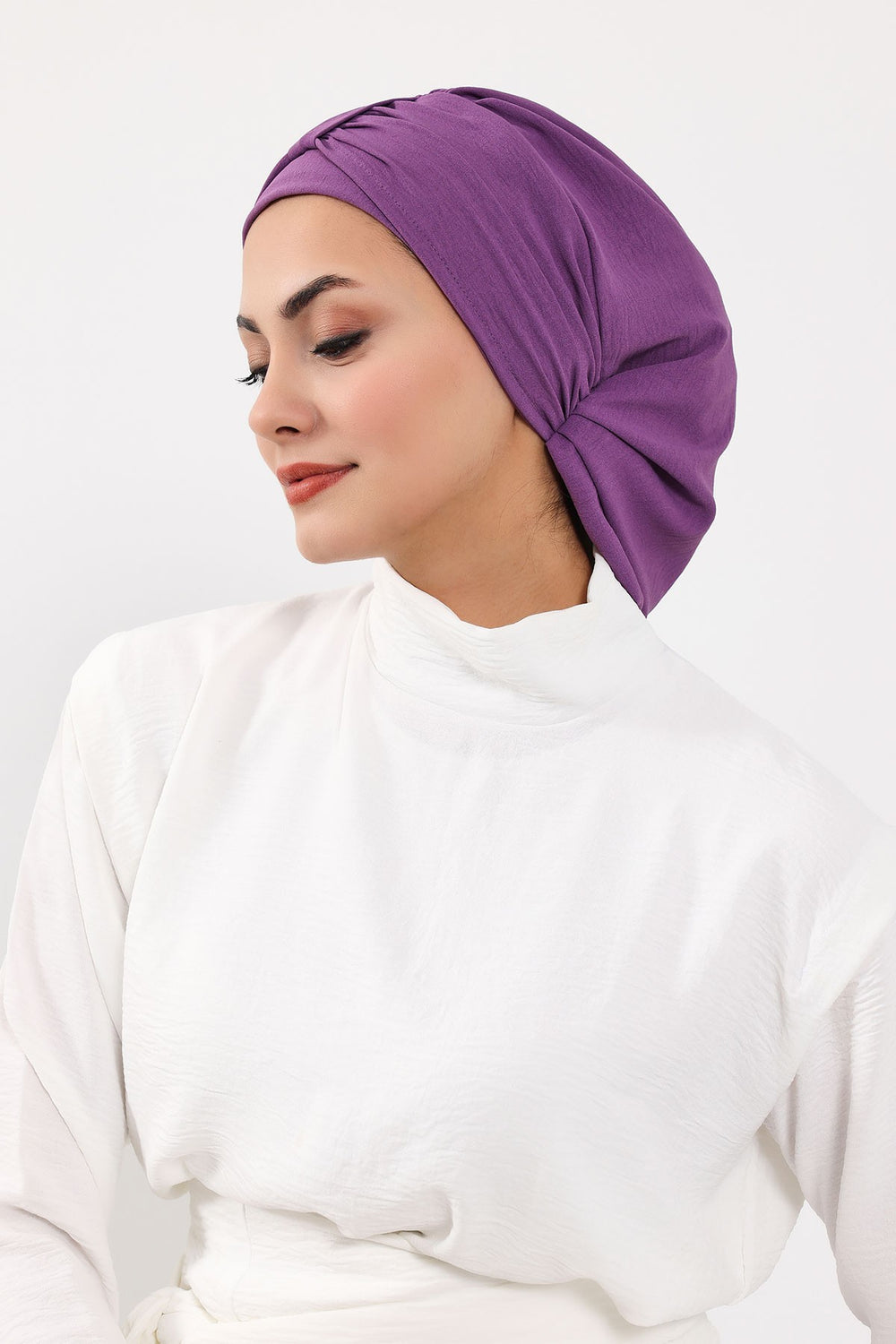 Chic Instant Turban Hat for Women, Modest Fashion Head Cover with Aerobin Fabric, Easy Slip-On Hijab Cap for Everyday Use,HT-90 Purple 2