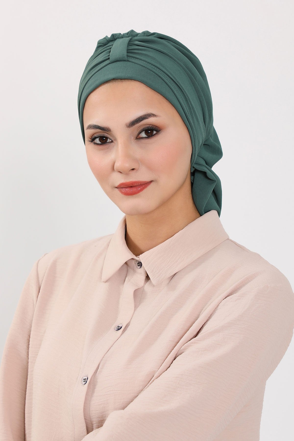 Chic Instant Turban Hat for Women, Modest Fashion Head Cover with Aerobin Fabric, Easy Slip-On Hijab Cap for Everyday Use,HT-90 Light Green
