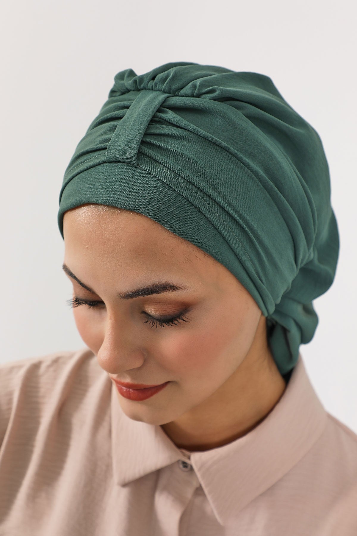 Chic Instant Turban Hat for Women, Modest Fashion Head Cover with Aerobin Fabric, Easy Slip-On Hijab Cap for Everyday Use,HT-90 Light Green
