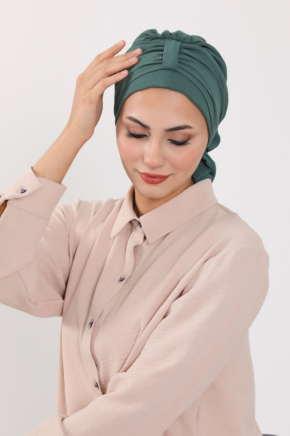 Chic Instant Turban Hat for Women, Modest Fashion Head Cover with Aerobin Fabric, Easy Slip-On Hijab Cap for Everyday Use,HT-90 Light Green