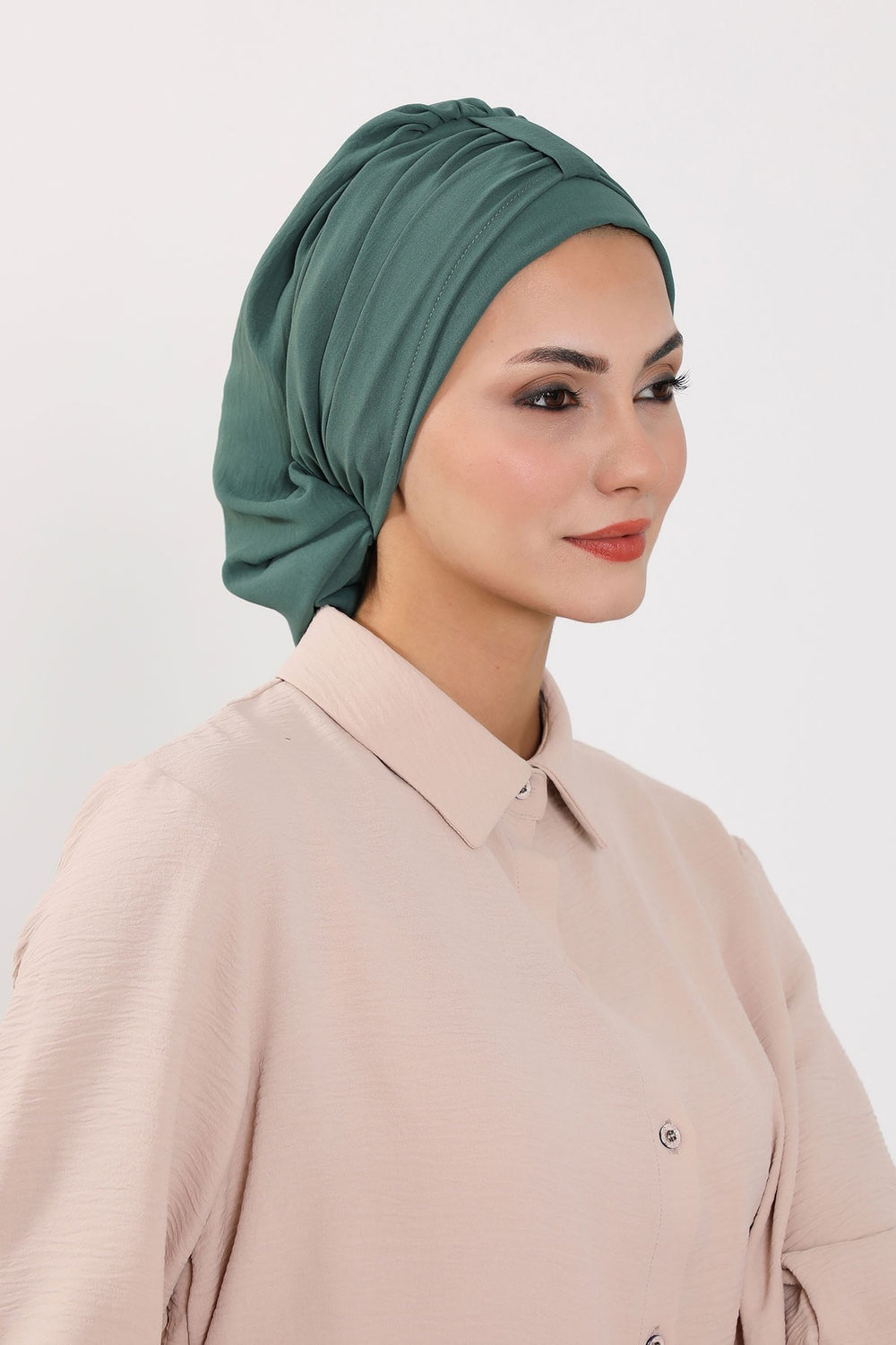 Chic Instant Turban Hat for Women, Modest Fashion Head Cover with Aerobin Fabric, Easy Slip-On Hijab Cap for Everyday Use,HT-90 Light Green
