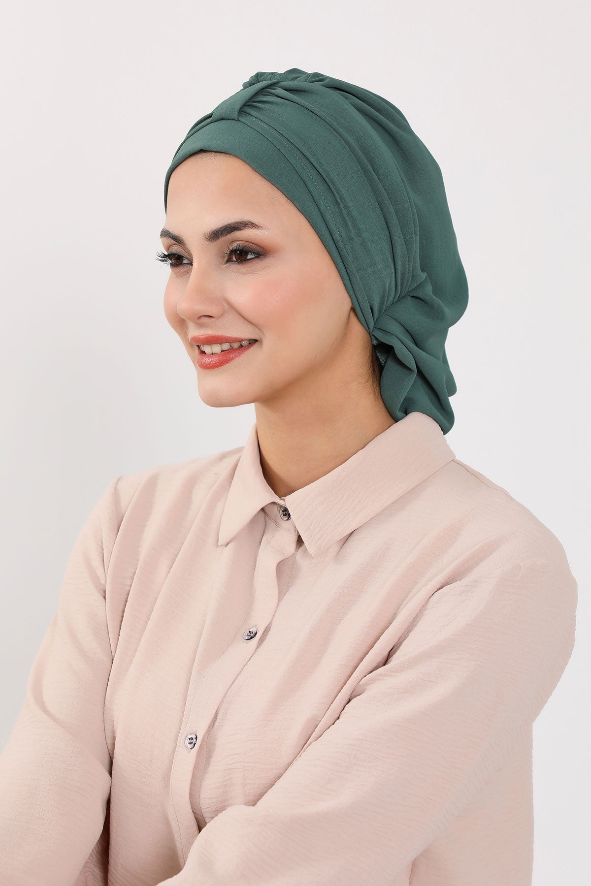 Chic Instant Turban Hat for Women, Modest Fashion Head Cover with Aerobin Fabric, Easy Slip-On Hijab Cap for Everyday Use,HT-90 Light Green