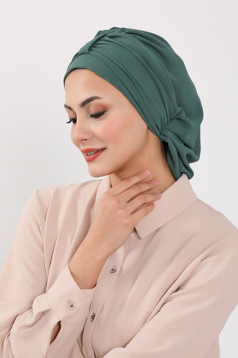 Chic Instant Turban Hat for Women, Modest Fashion Head Cover with Aerobin Fabric, Easy Slip-On Hijab Cap for Everyday Use,HT-90 Light Green