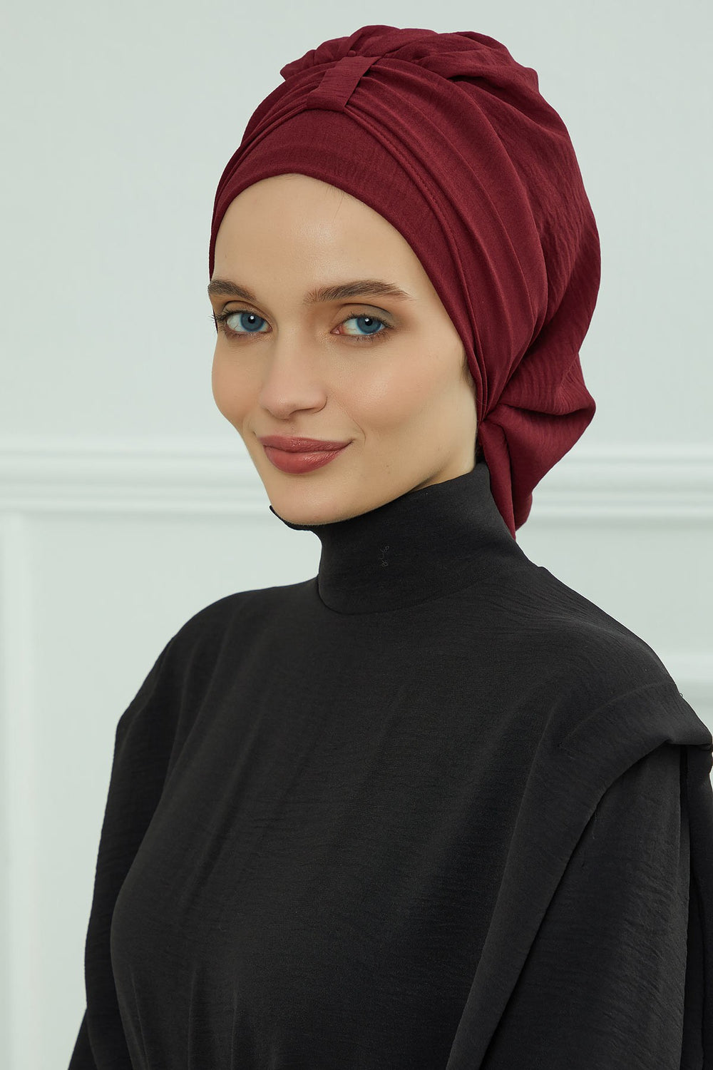 Chic Instant Turban Hat for Women, Modest Fashion Head Cover with Aerobin Fabric, Easy Slip-On Hijab Cap for Everyday Use,HT-90 Maroon