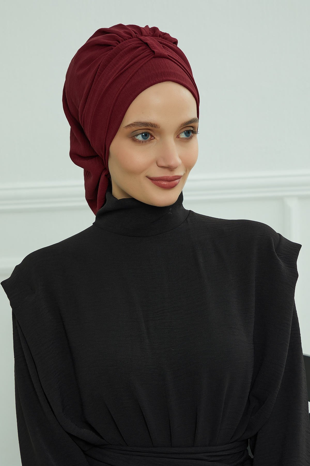 Chic Instant Turban Hat for Women, Modest Fashion Head Cover with Aerobin Fabric, Easy Slip-On Hijab Cap for Everyday Use,HT-90 Maroon