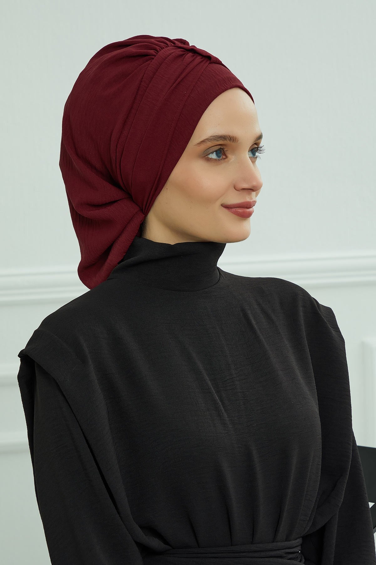 Chic Instant Turban Hat for Women, Modest Fashion Head Cover with Aerobin Fabric, Easy Slip-On Hijab Cap for Everyday Use,HT-90 Maroon