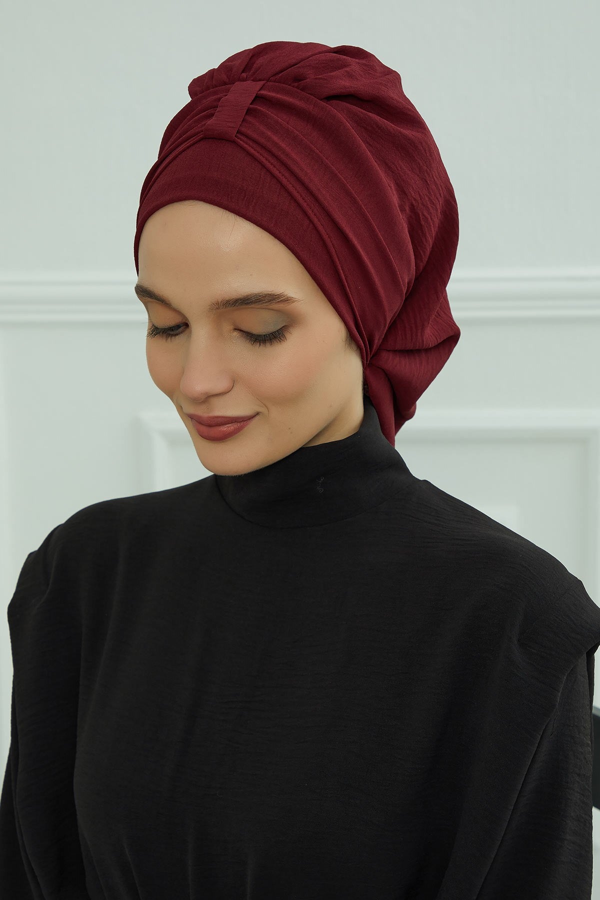 Chic Instant Turban Hat for Women, Modest Fashion Head Cover with Aerobin Fabric, Easy Slip-On Hijab Cap for Everyday Use,HT-90 Maroon