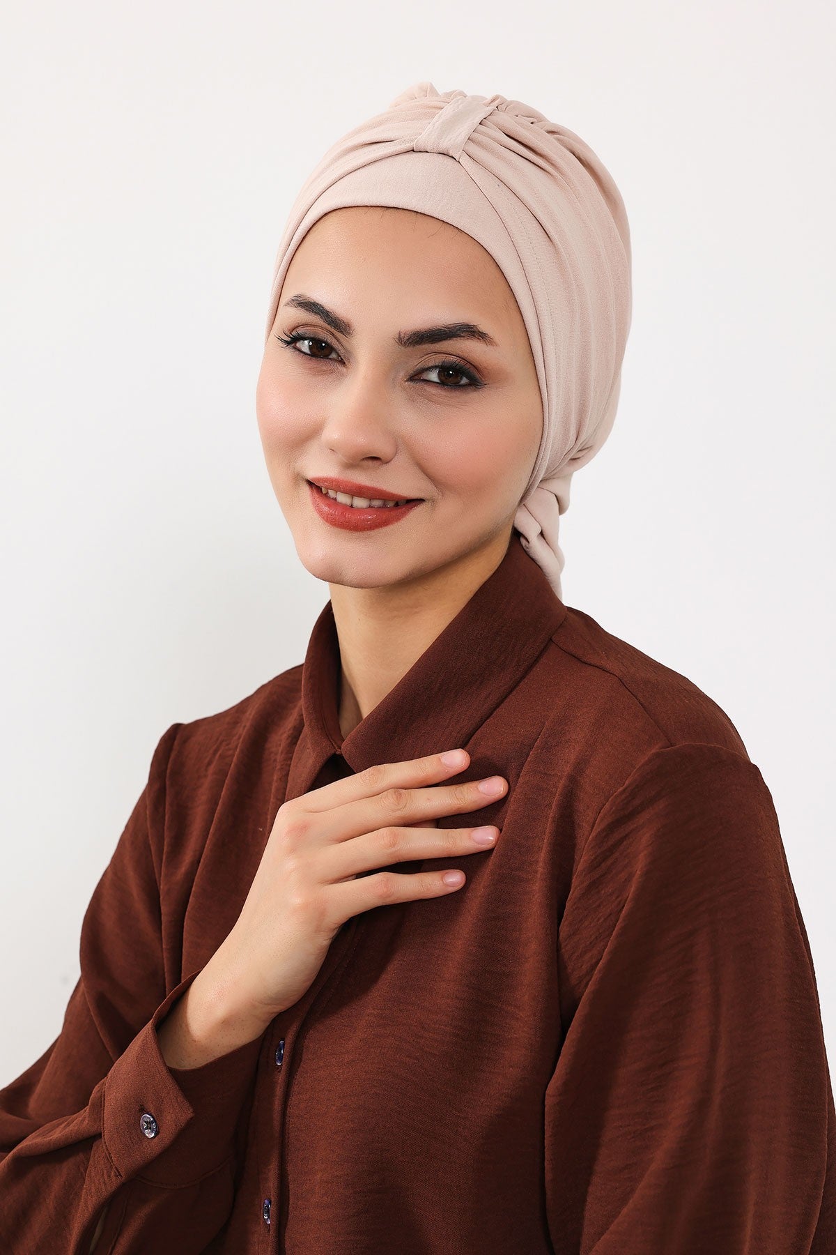 Chic Instant Turban Hat for Women, Modest Fashion Head Cover with Aerobin Fabric, Easy Slip-On Hijab Cap for Everyday Use,HT-90 Stone