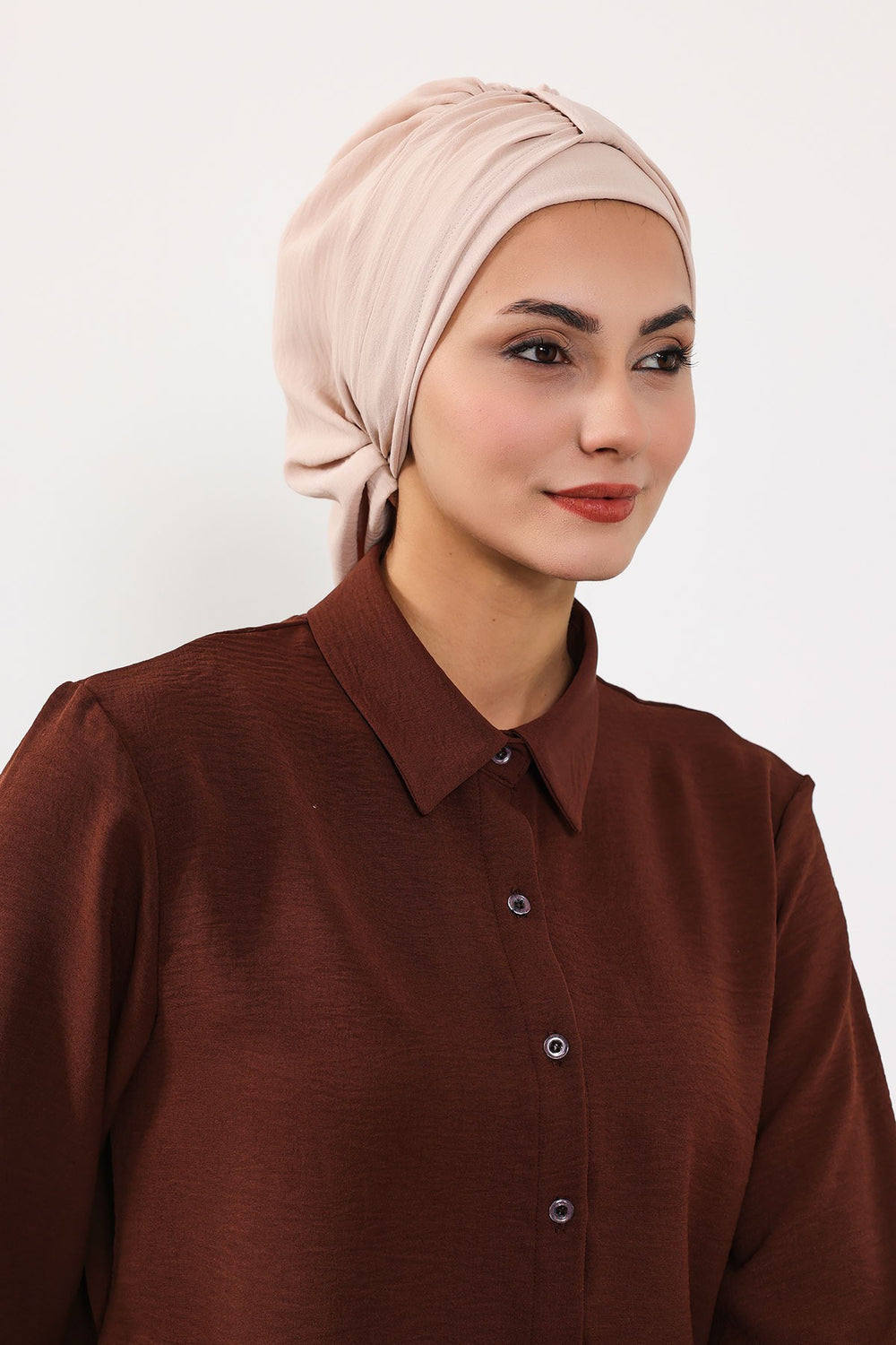 Chic Instant Turban Hat for Women, Modest Fashion Head Cover with Aerobin Fabric, Easy Slip-On Hijab Cap for Everyday Use,HT-90 Stone