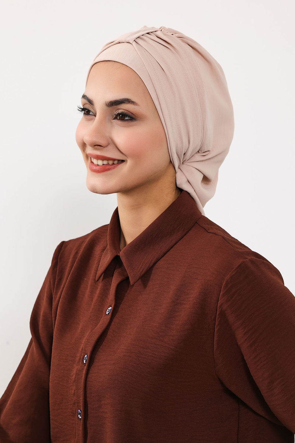 Chic Instant Turban Hat for Women, Modest Fashion Head Cover with Aerobin Fabric, Easy Slip-On Hijab Cap for Everyday Use,HT-90 Stone
