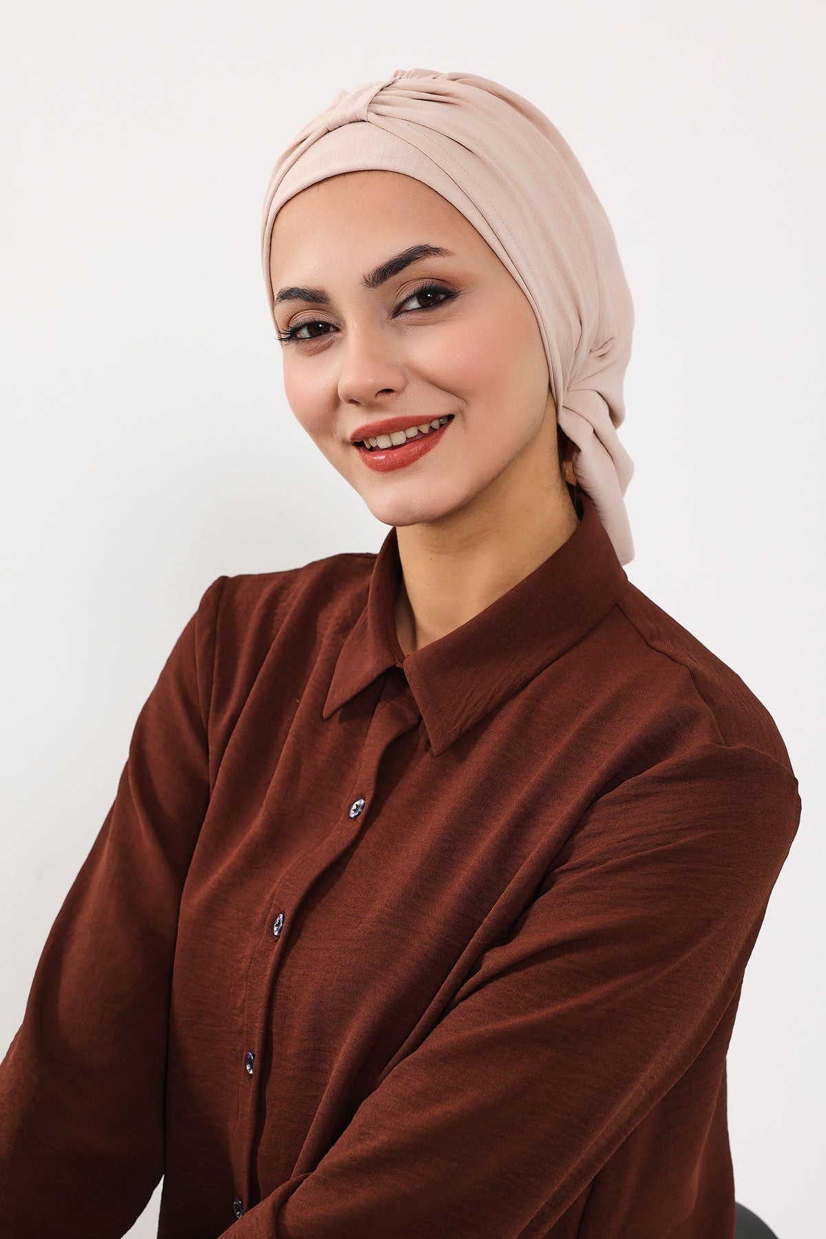 Chic Instant Turban Hat for Women, Modest Fashion Head Cover with Aerobin Fabric, Easy Slip-On Hijab Cap for Everyday Use,HT-90 Stone