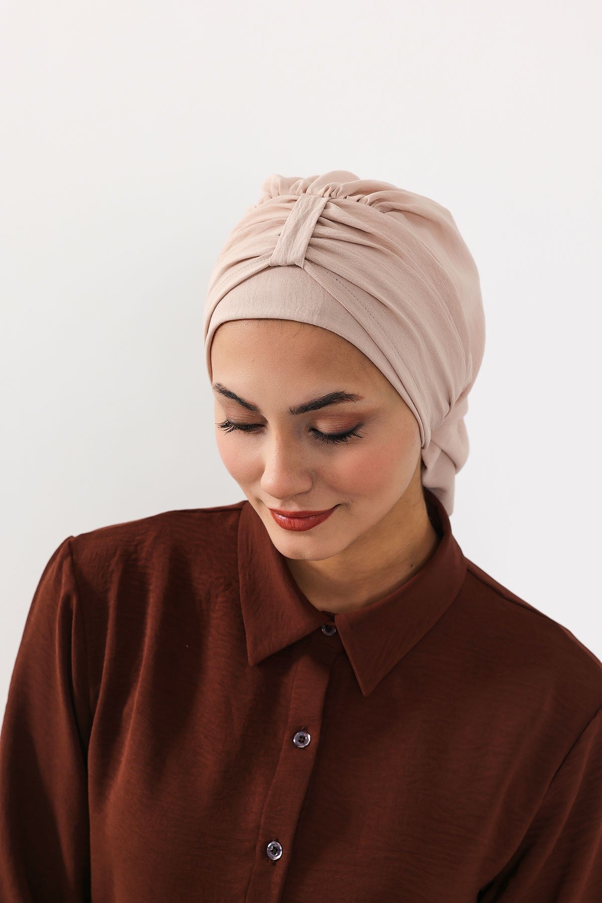 Chic Instant Turban Hat for Women, Modest Fashion Head Cover with Aerobin Fabric, Easy Slip-On Hijab Cap for Everyday Use,HT-90 Stone