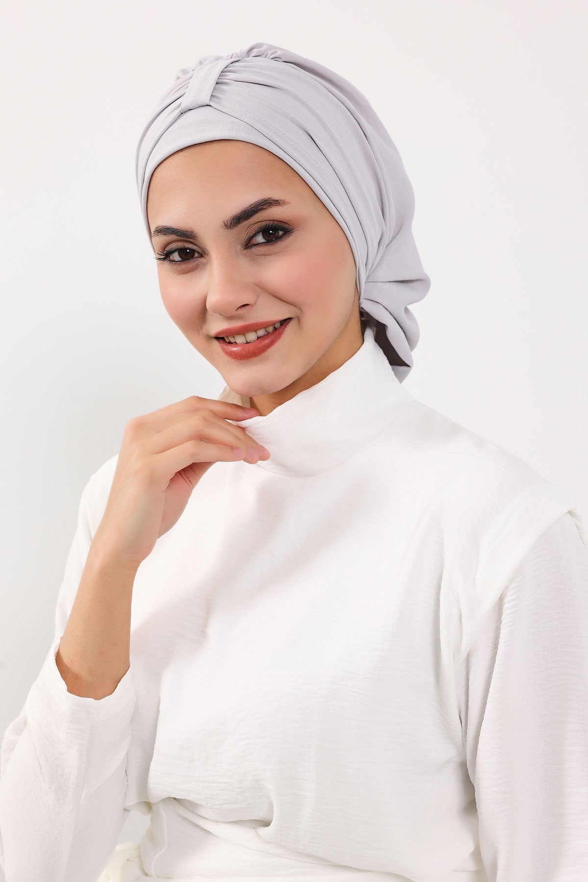 Chic Instant Turban Hat for Women, Modest Fashion Head Cover with Aerobin Fabric, Easy Slip-On Hijab Cap for Everyday Use,HT-90 Light Grey