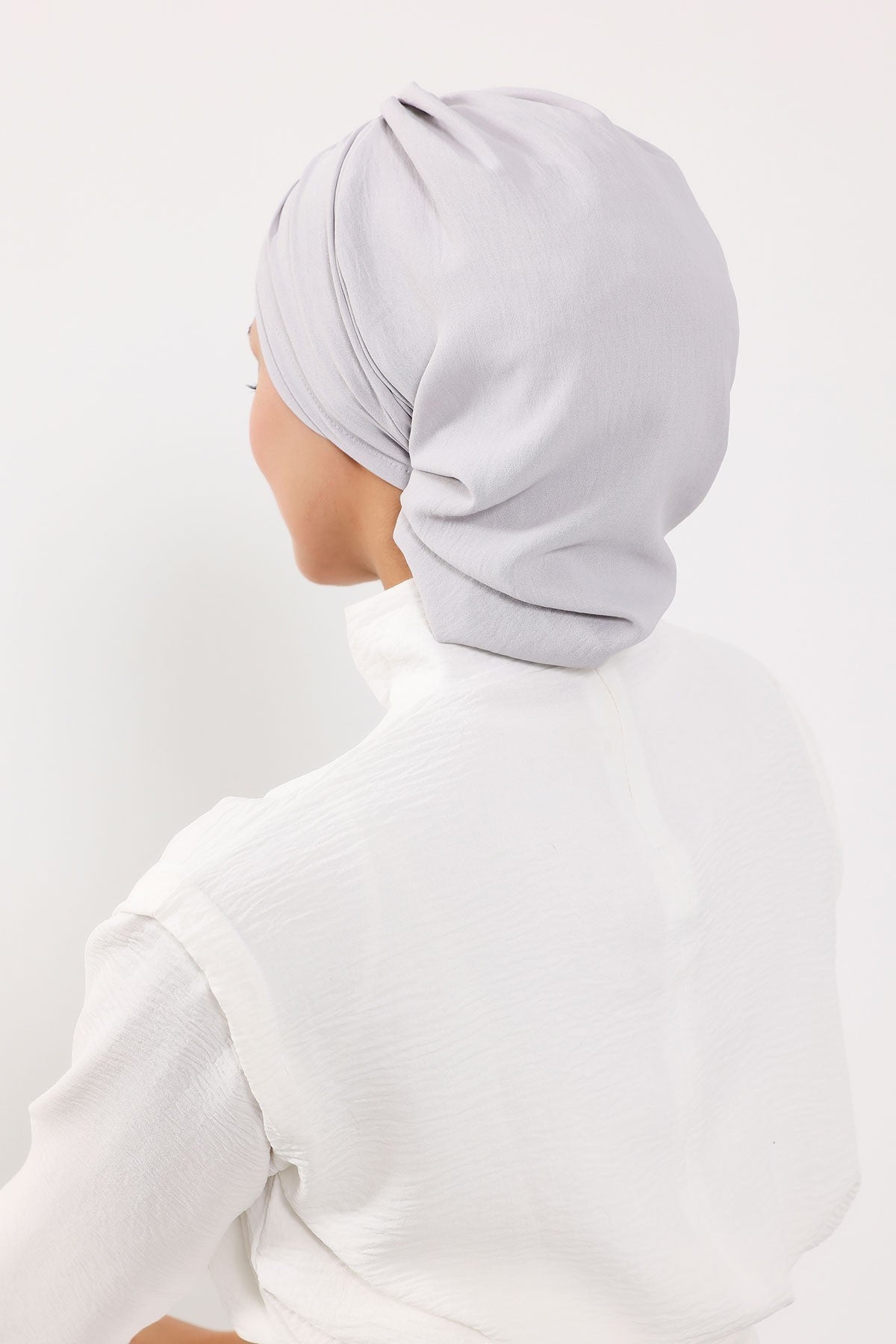 Chic Instant Turban Hat for Women, Modest Fashion Head Cover with Aerobin Fabric, Easy Slip-On Hijab Cap for Everyday Use,HT-90 Light Grey