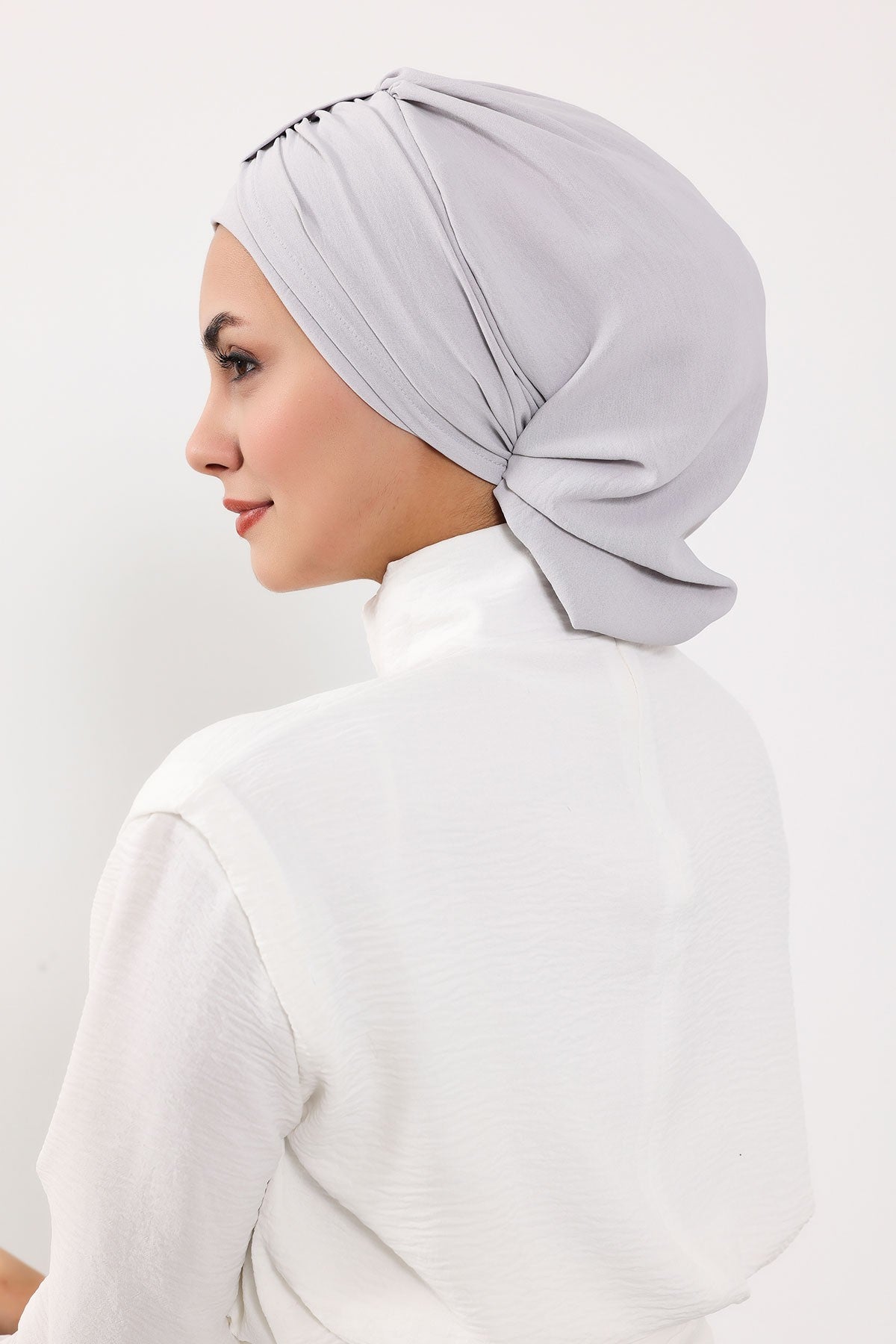Chic Instant Turban Hat for Women, Modest Fashion Head Cover with Aerobin Fabric, Easy Slip-On Hijab Cap for Everyday Use,HT-90 Light Grey
