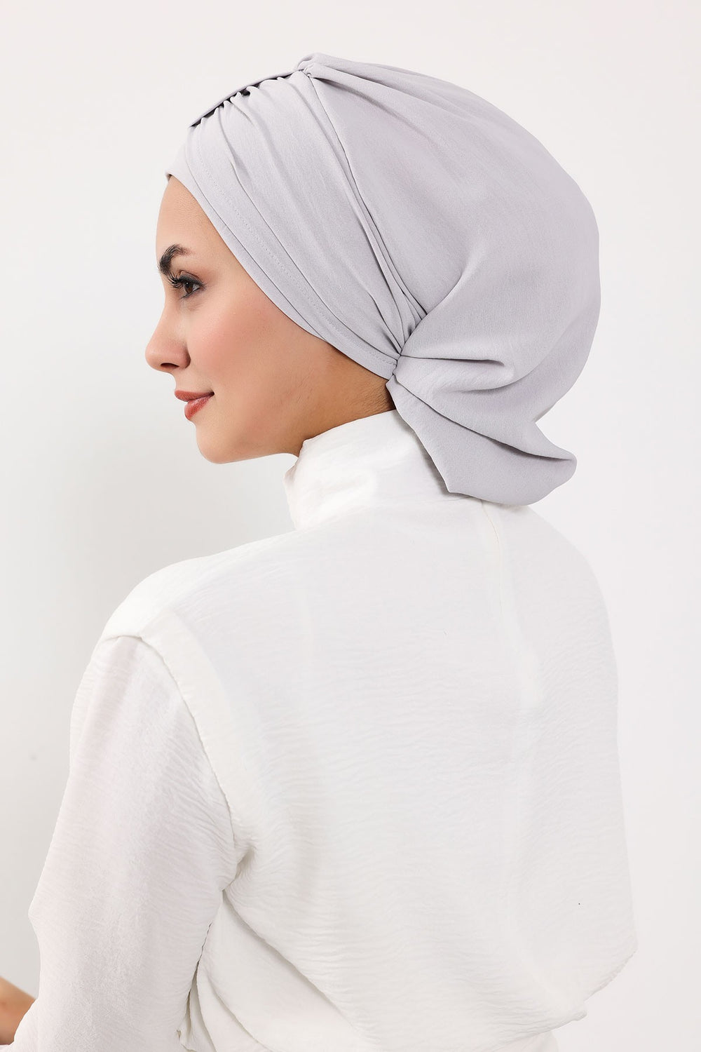 Chic Instant Turban Hat for Women, Modest Fashion Head Cover with Aerobin Fabric, Easy Slip-On Hijab Cap for Everyday Use,HT-90 Light Grey