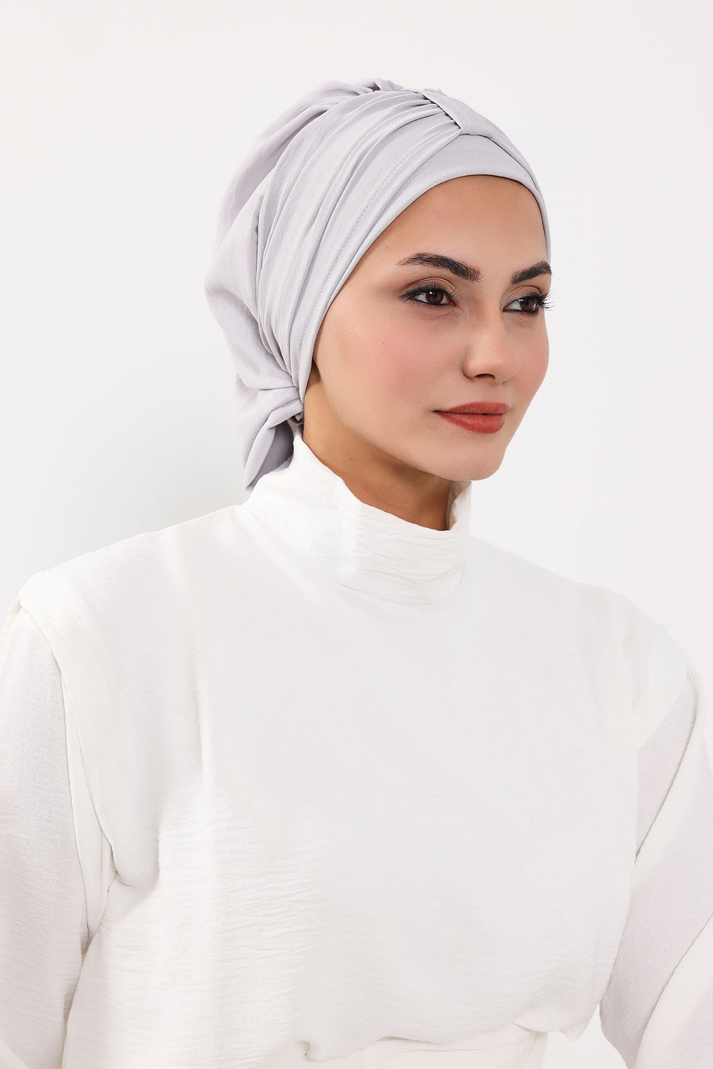 Chic Instant Turban Hat for Women, Modest Fashion Head Cover with Aerobin Fabric, Easy Slip-On Hijab Cap for Everyday Use,HT-90 Light Grey
