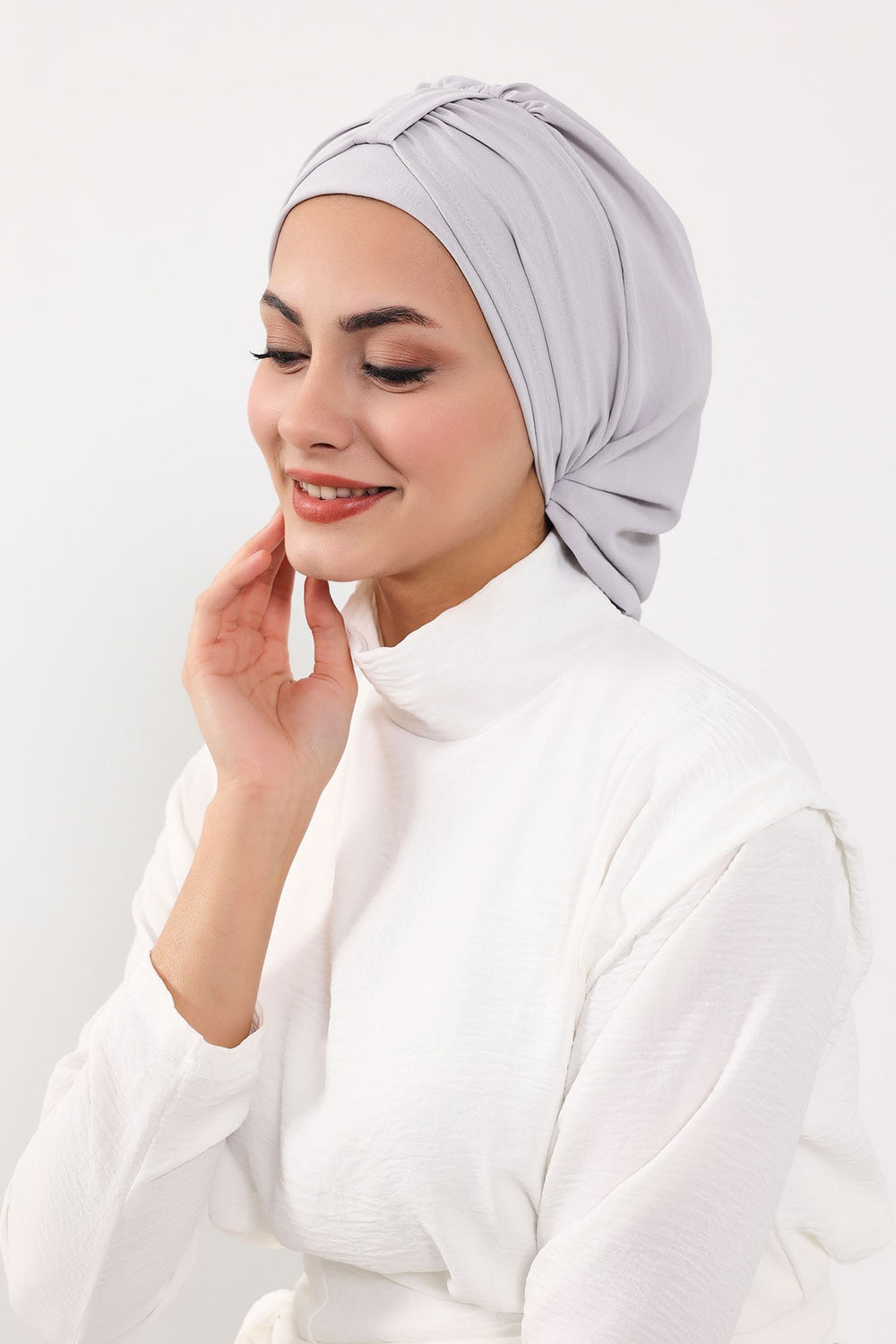 Chic Instant Turban Hat for Women, Modest Fashion Head Cover with Aerobin Fabric, Easy Slip-On Hijab Cap for Everyday Use,HT-90 Light Grey
