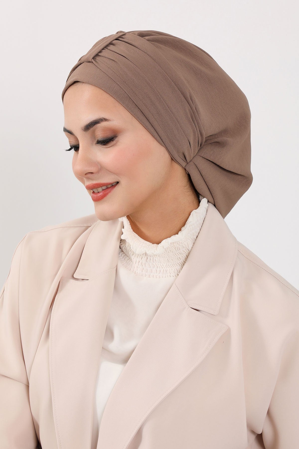 Chic Instant Turban Hat for Women, Modest Fashion Head Cover with Aerobin Fabric, Easy Slip-On Hijab Cap for Everyday Use,HT-90 Chocolate