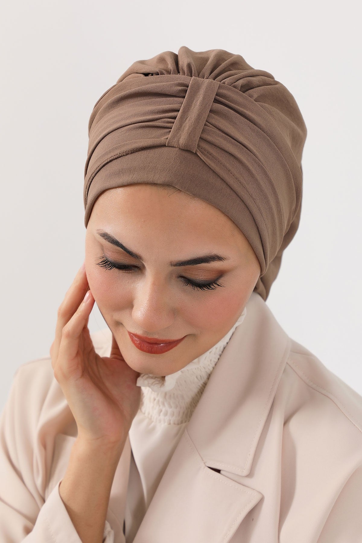 Chic Instant Turban Hat for Women, Modest Fashion Head Cover with Aerobin Fabric, Easy Slip-On Hijab Cap for Everyday Use,HT-90 Chocolate